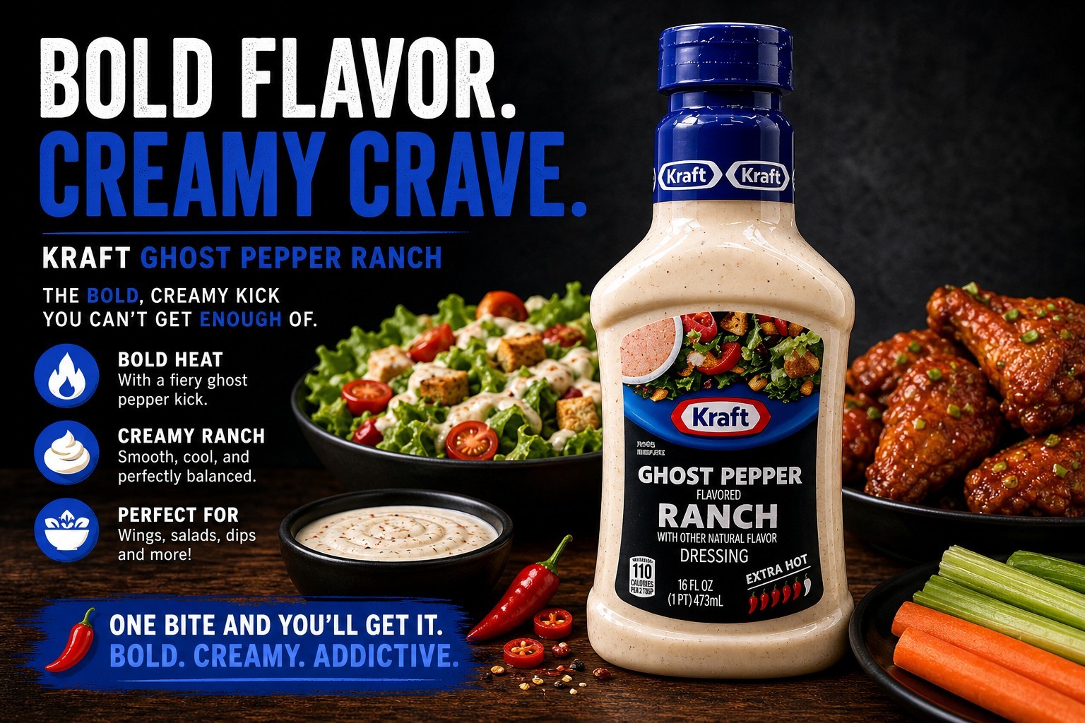 Kraft Ghost Pepper Ranch Dressing 16oz (2 Pack) Extra Hot Spicy Sauce 07/26/2026
