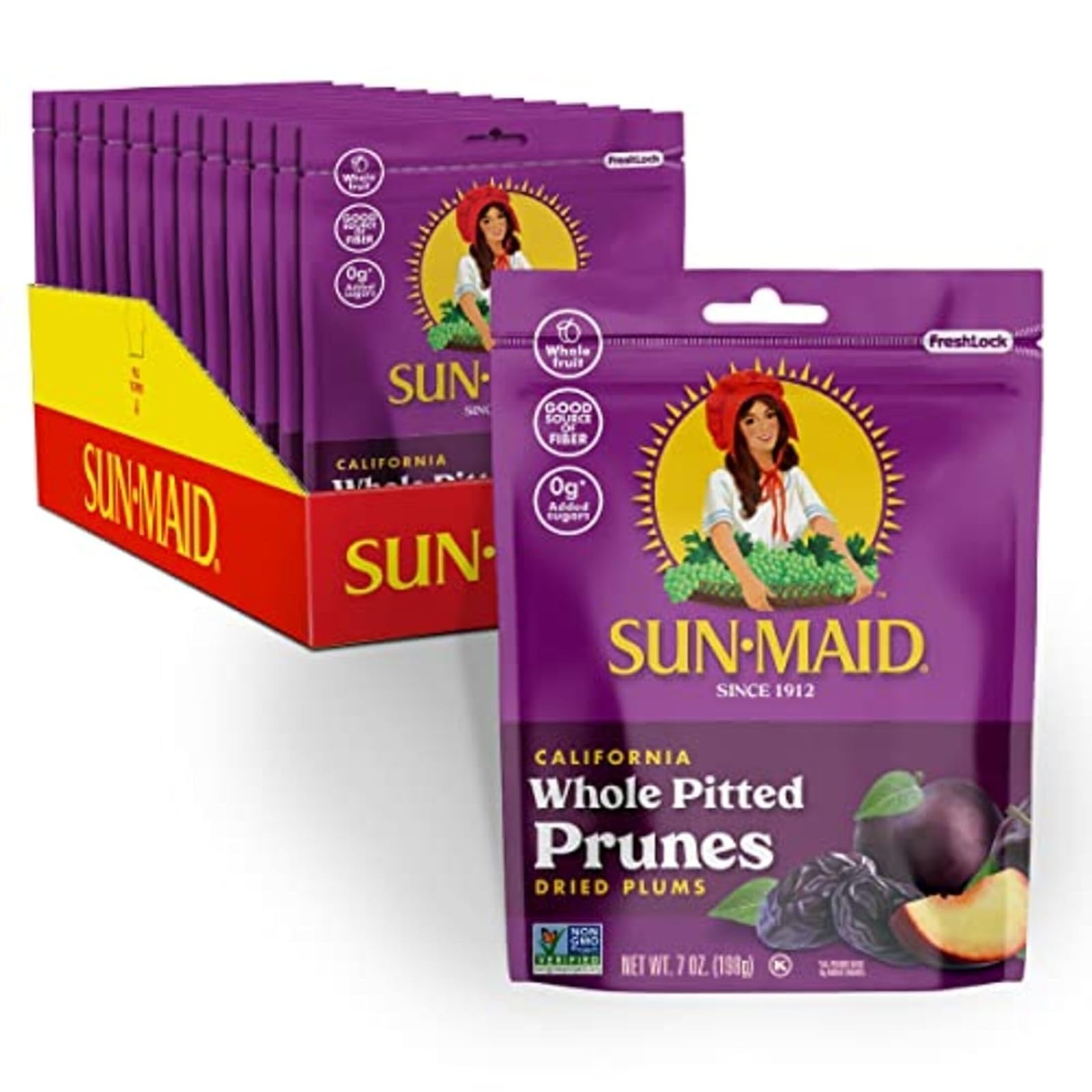 Sun-Maid Dried Whole Pitted Prunes – 4 Pack, 7 oz Resealable Bags