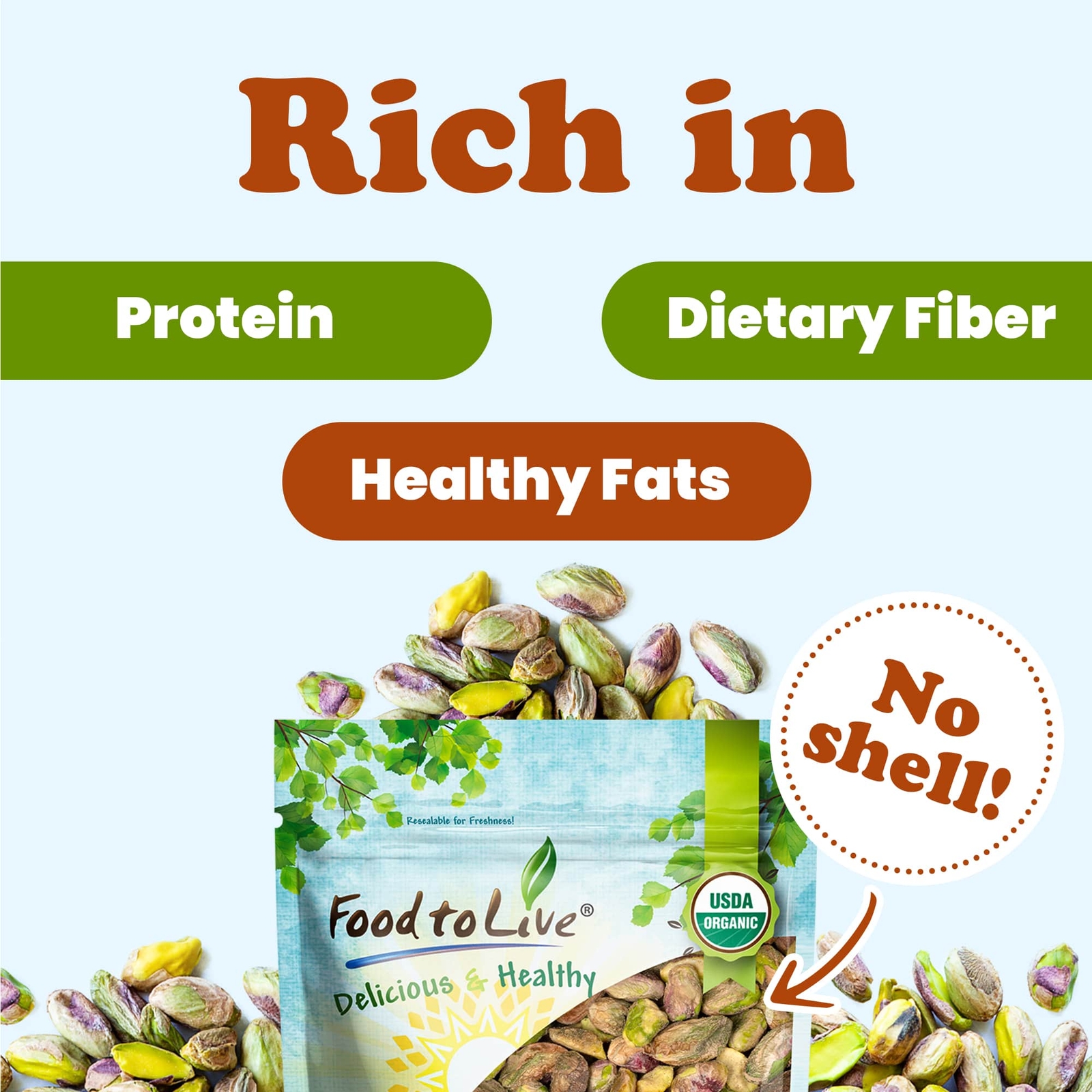 Organic Raw Pistachios, No Shell – Non-GMO Unsalted and Unroasted Kernels,Kosher