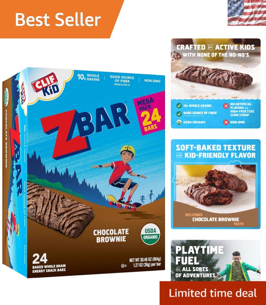 Zbar Organic Chocolate Brownie Snack Bars – 24 Individual Packs, Lunchbox Ready