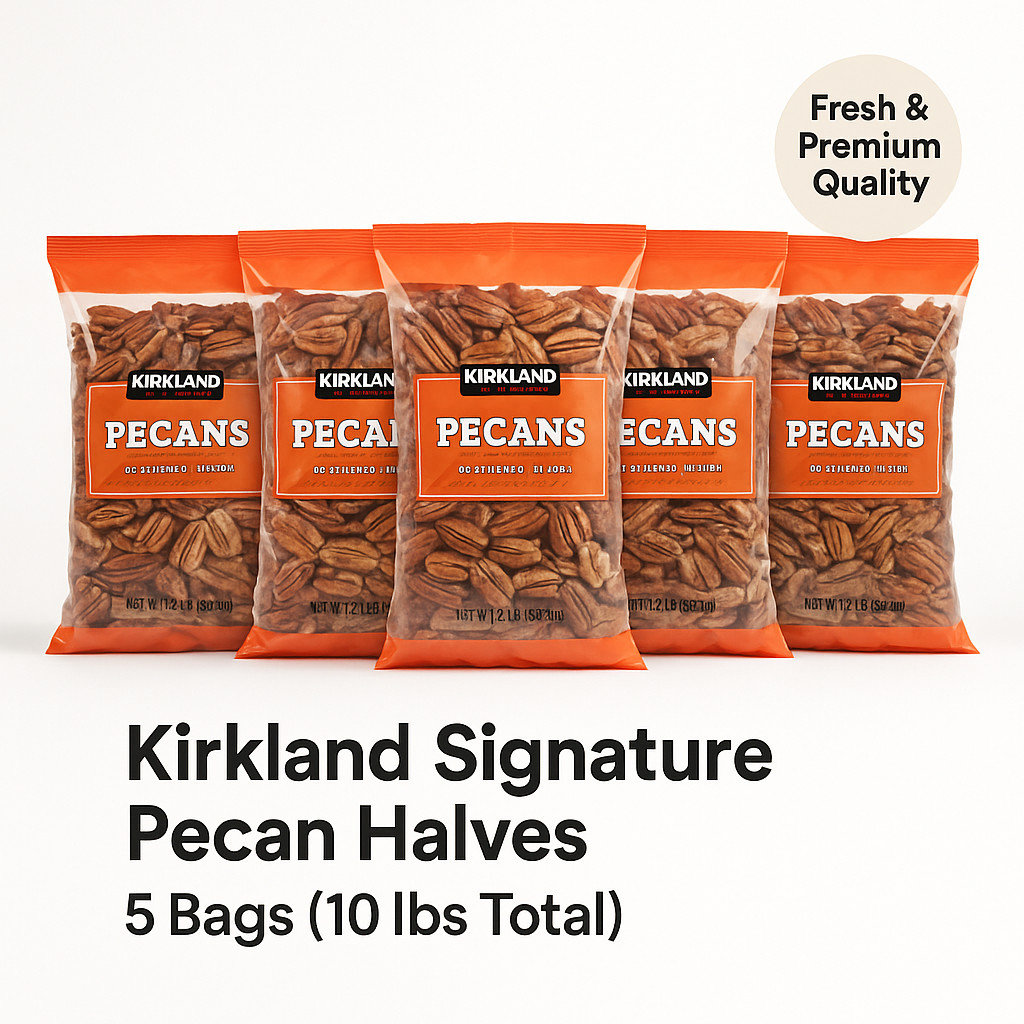 Kirkland Signature Pecan Halves 5 Bags (10 lbs) | US #1 Fancy Kosher Nuts