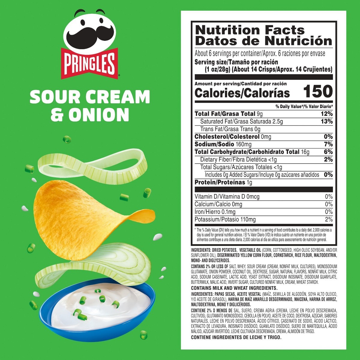 Pringles Sour Cream & Onion Potato Crisps Chips – 5.5oz