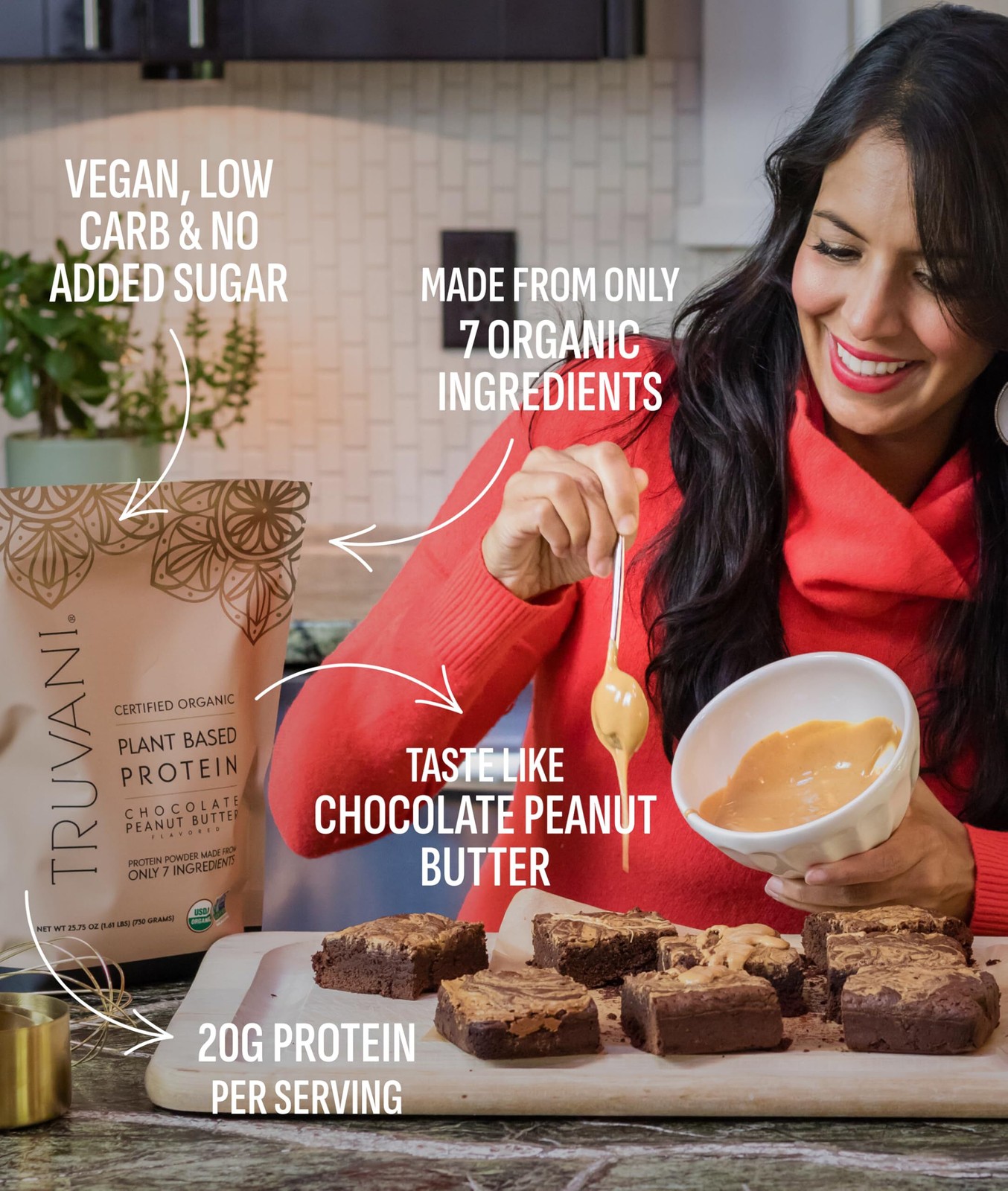 7/27 Truvani Dairy Free Protein Powder | Chocolate Peanut Butter | 20g Organic P