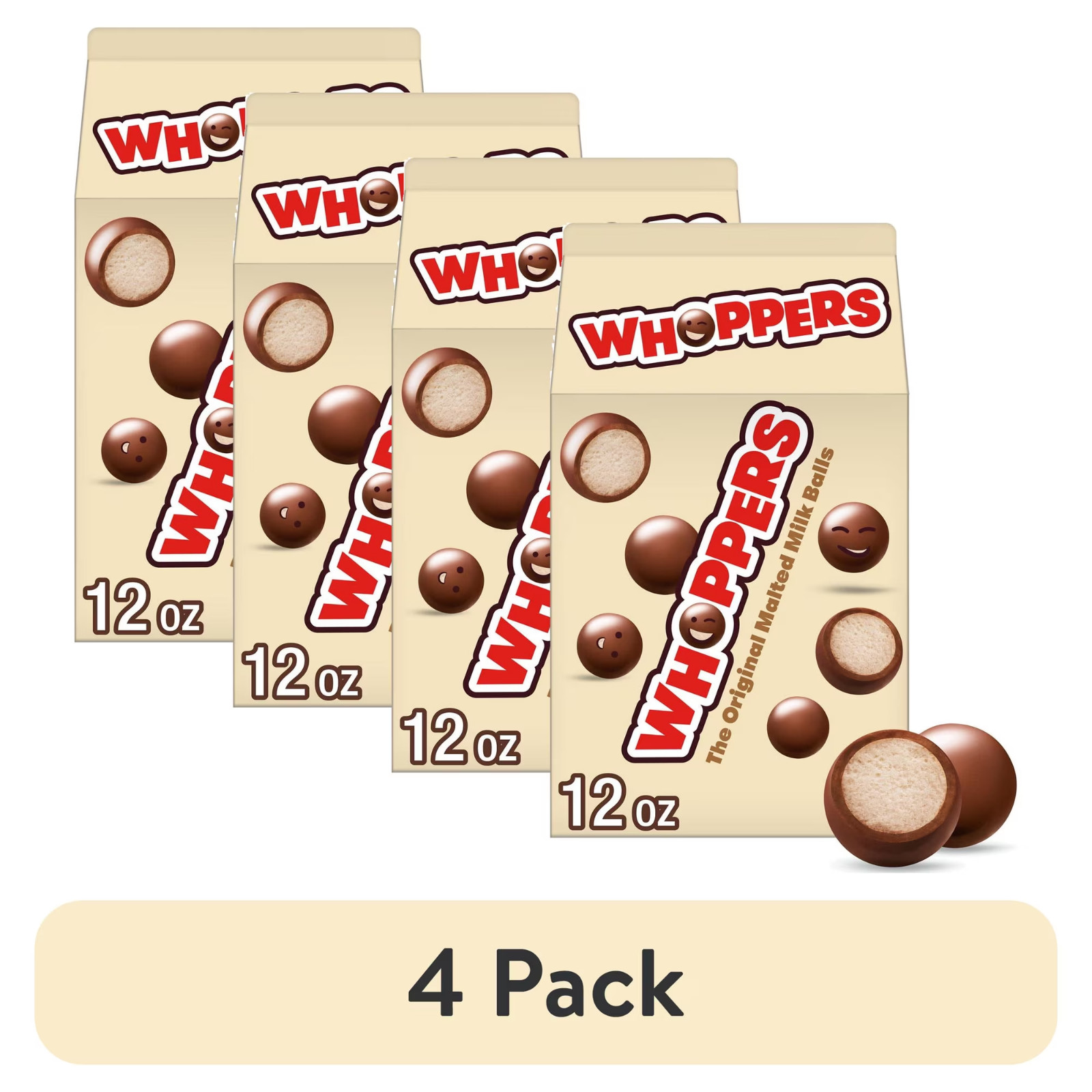 (4 pack) WHOPPERS The Original Malted Milk Balls, Movie Snack, Candy 12 oz.