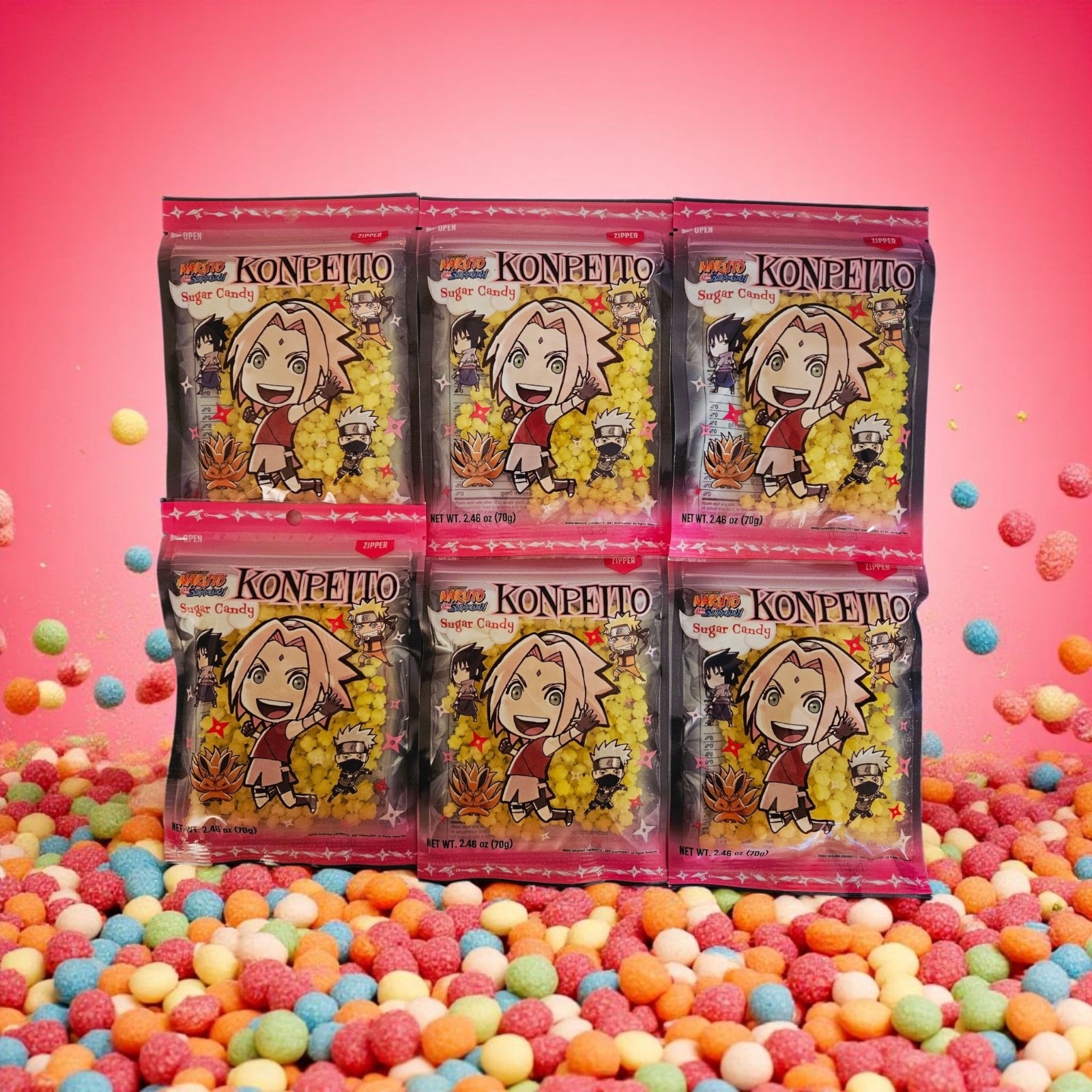 Naruto Sugar Candy Konpeito Pineapple Flavor 70g, Pack of Six (6) -Free Shipping