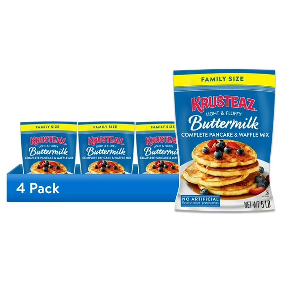 (4 pack) Krusteaz Complete Buttermilk Pancake and Waffle Mix, 5 lb Bag