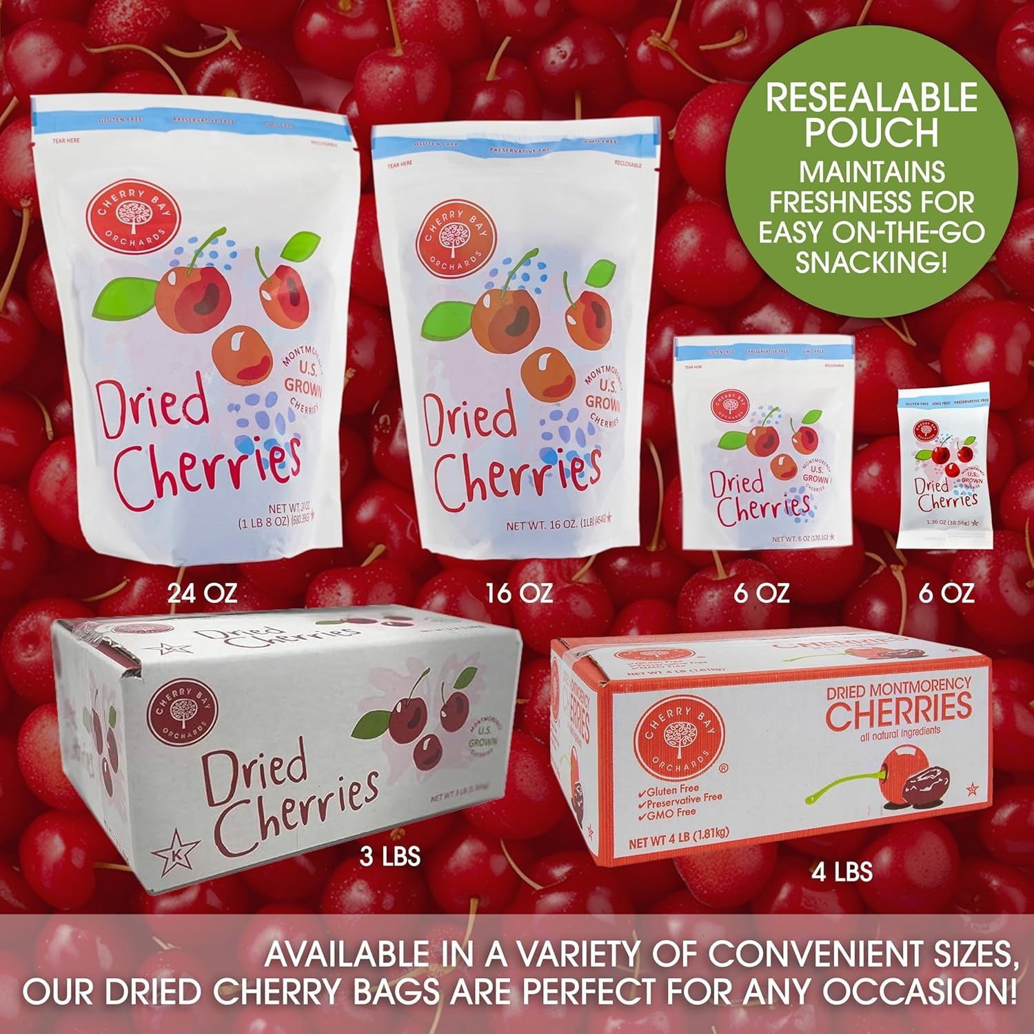 16oz Resealable Dried Montmorency Tart Cherries – Non-GMO & High in Antioxidants