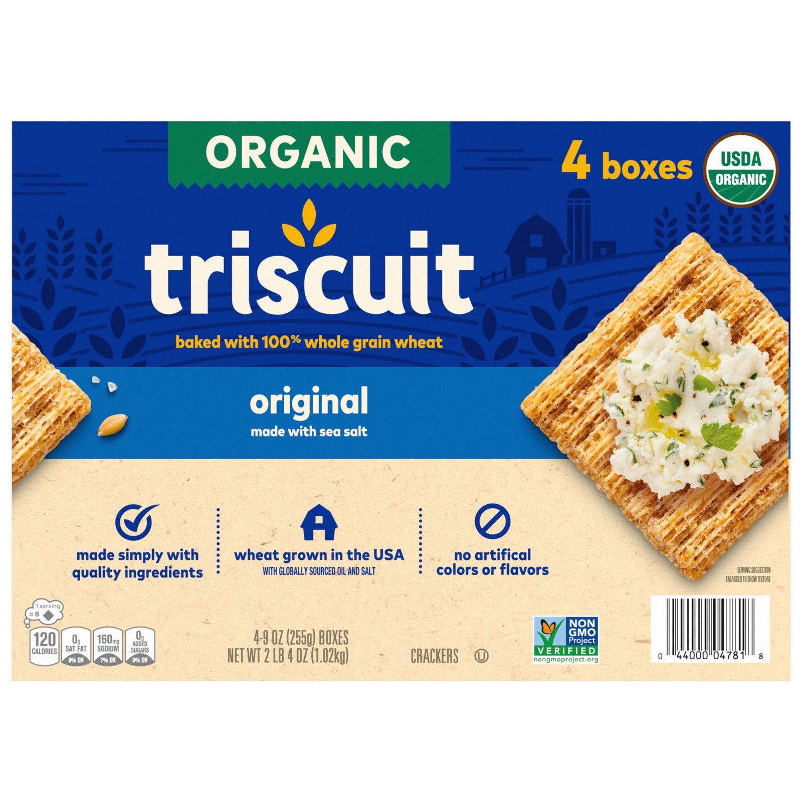 Nabisco Organic Triscuit Crackers, Original, 4-count (9 oz Each), Total 2.25 lbs