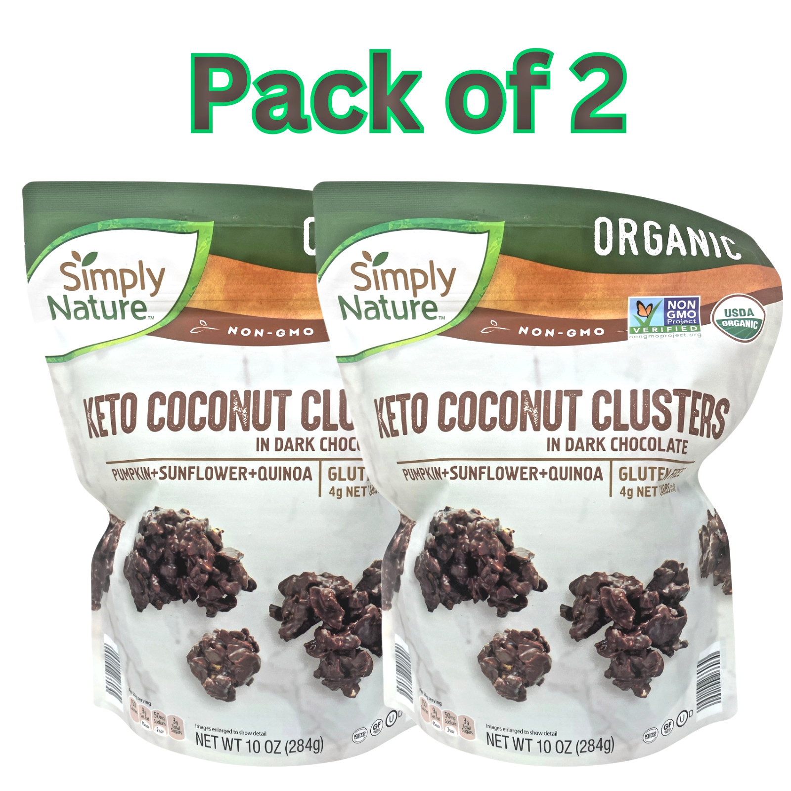 Simply Nature Organic Keto Coconut Clusters with Dark Chocolate 10 oz. Pack of 2