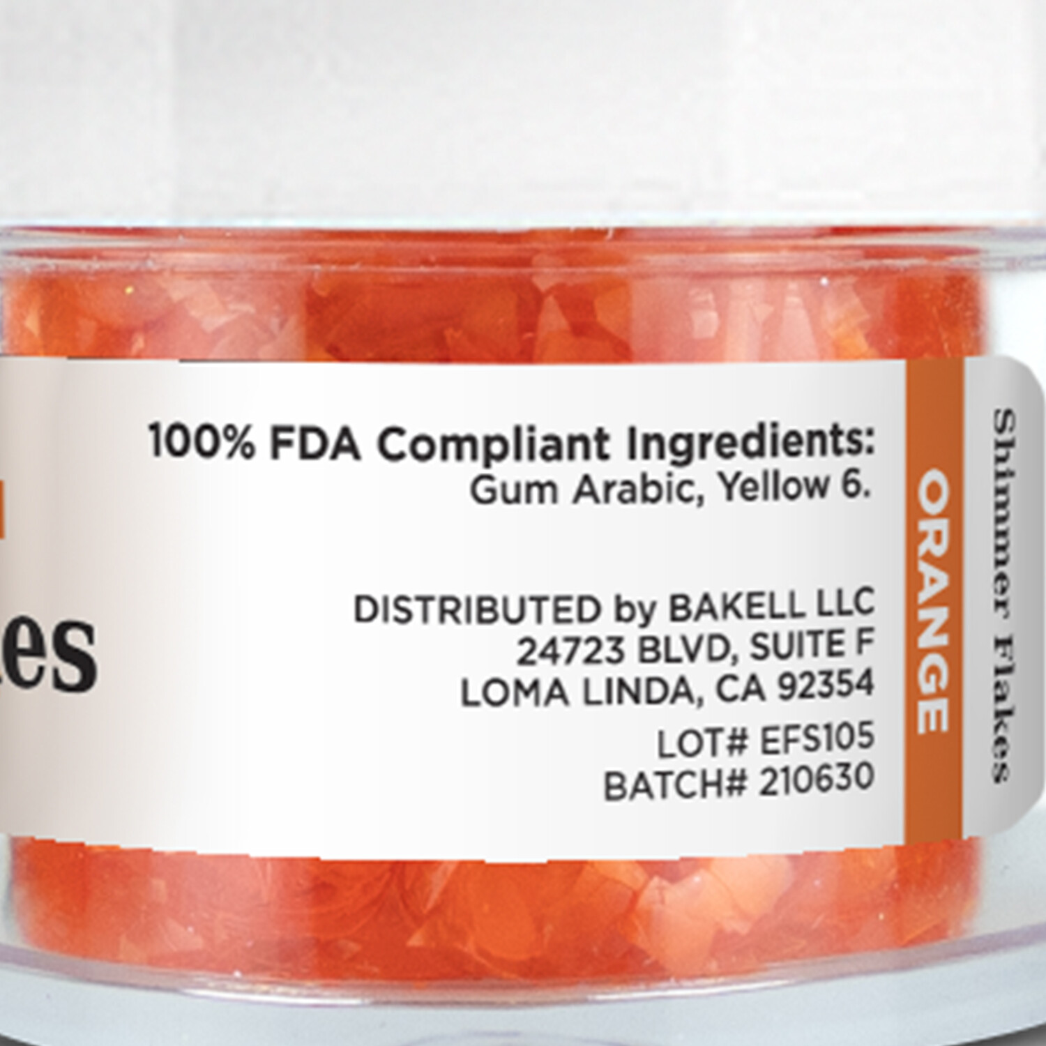 Orange Edible Shimmer Flakes 4g Jar Edible Glitter Freezer & Bake Safe Flakes