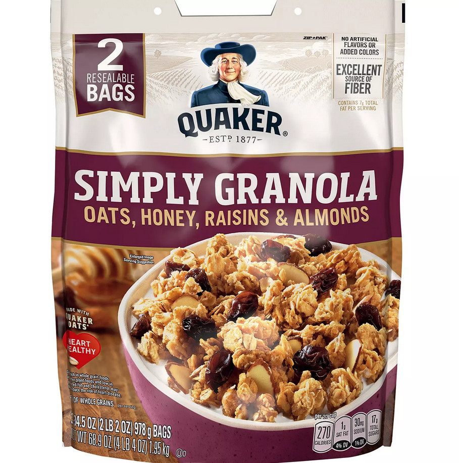 2 PACK – Quaker Simply Granola Oats Honey Raisins Almond 34.5 oz (Total 68.9 oz)