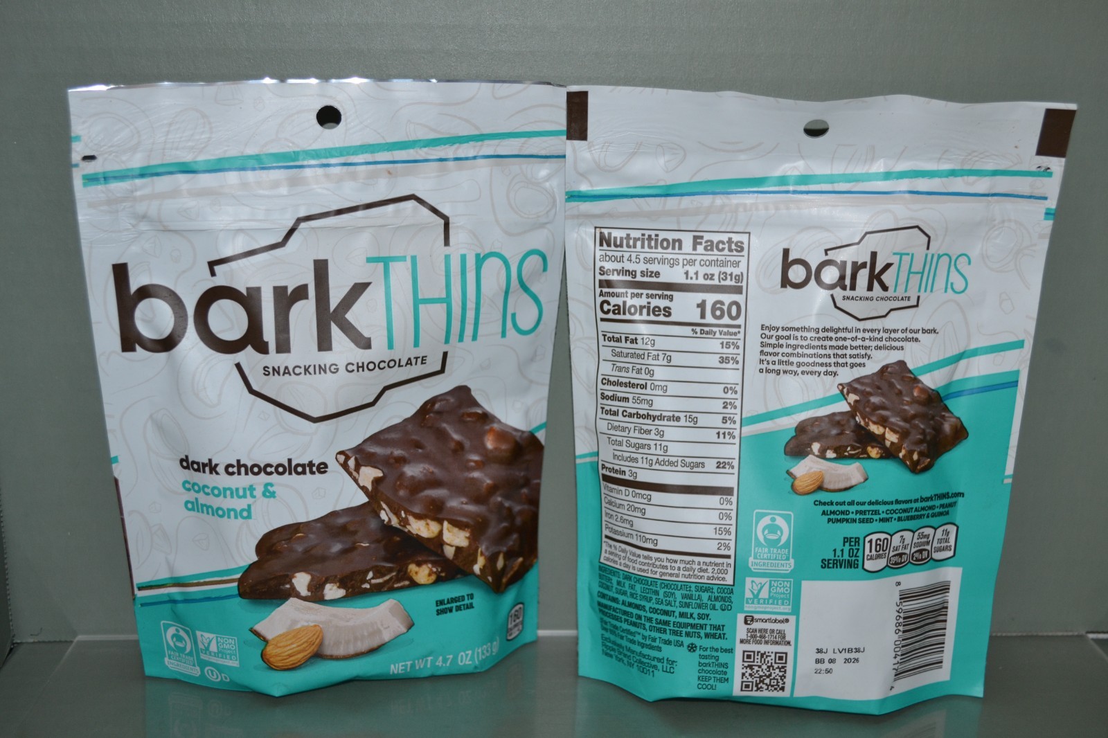 (2) BarkTHINS Dark Chocolate Coconut & Almond, 4.7 oz Each BB 08/2026