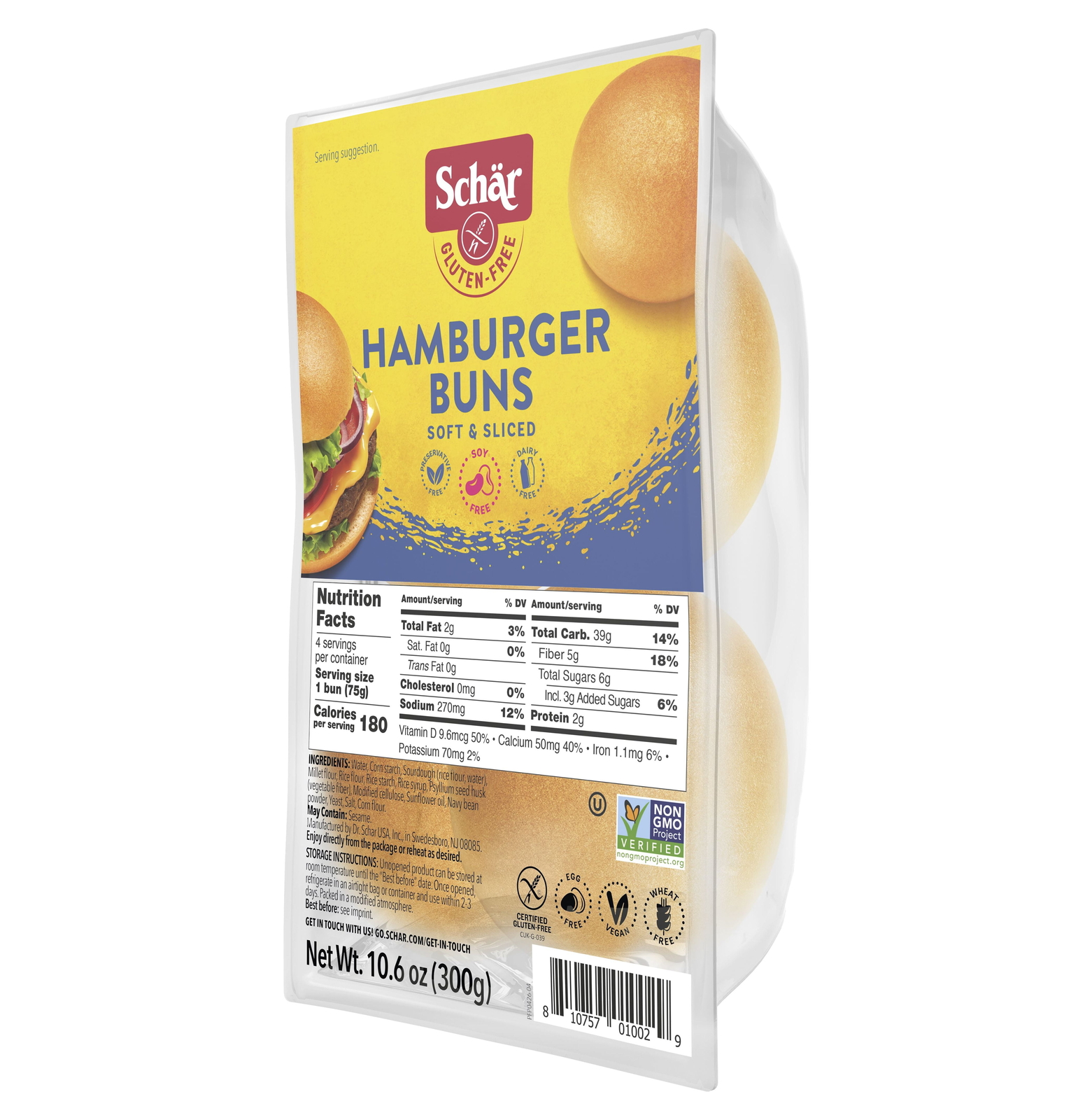 4 Count,Schar Gluten Free Hamburger Buns, 10.6 oz