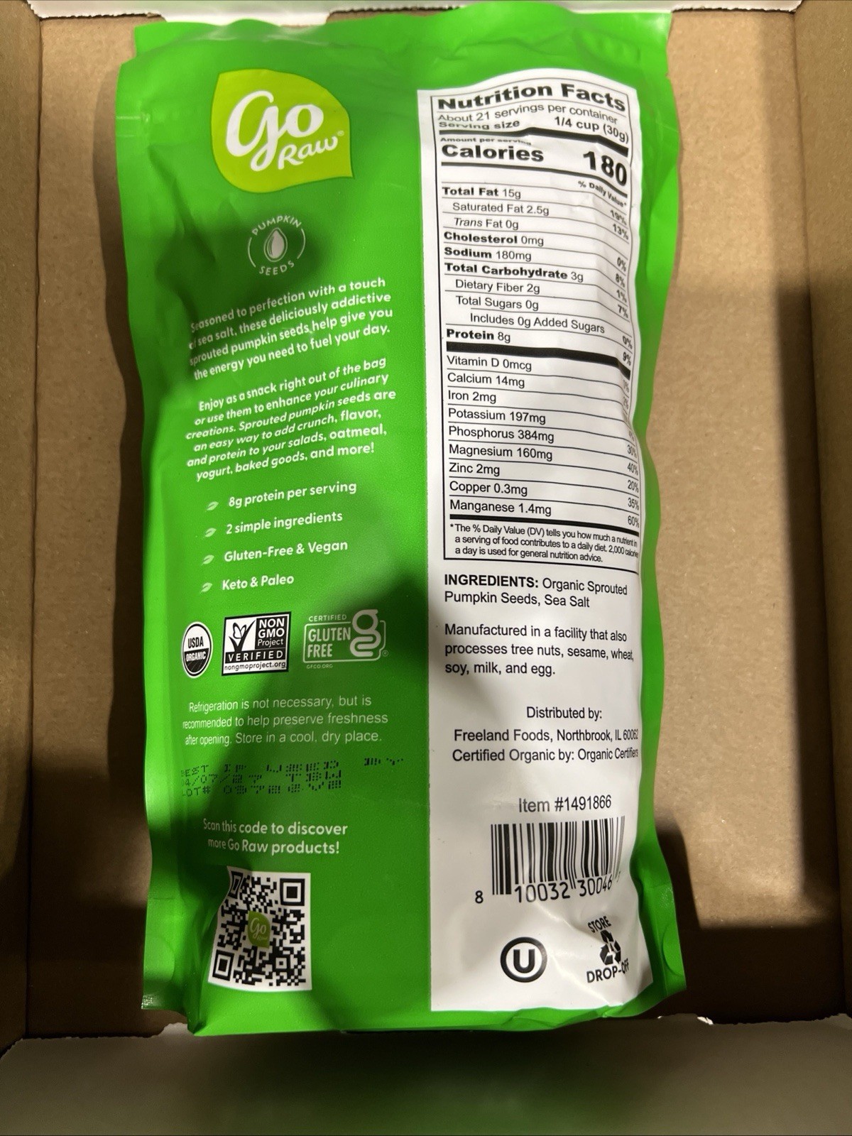 2-Packs Go Raw Organic Sprouted Pumpkin Seeds with Sea Salt – 22 Oz Each Bag