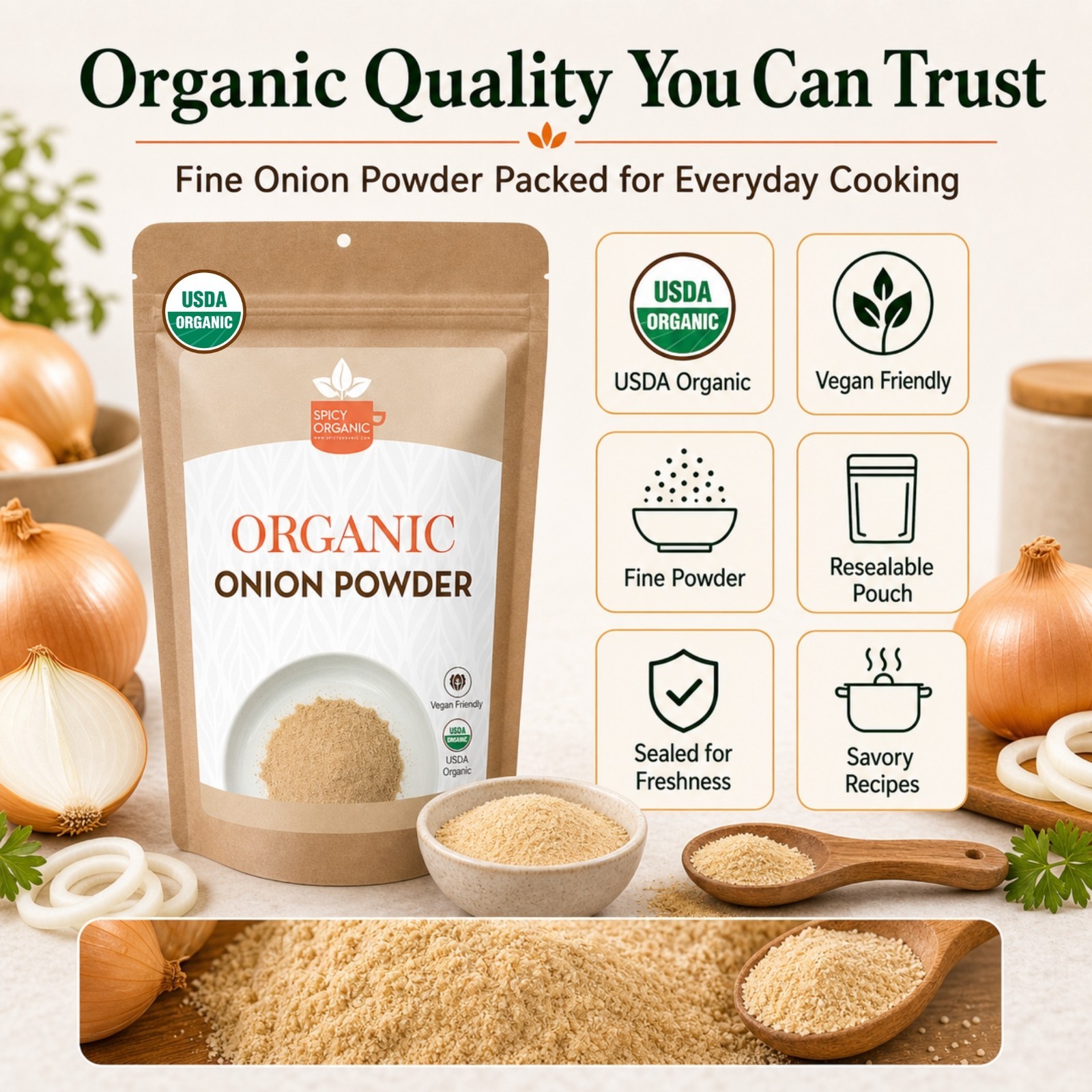 Spicy Organic Onion Powder 3 lbs | USDA Organic
