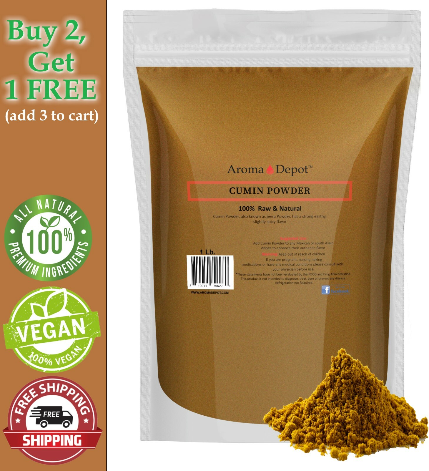 1lb Cumin Seed Powder 100% Ground Pure Natural Spice Comino en Polvo from India