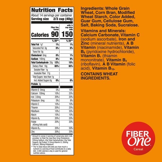 Fiber One Cereal, Original Bran, High Fiber Cereal Made with 19.6 oz (2 pack)