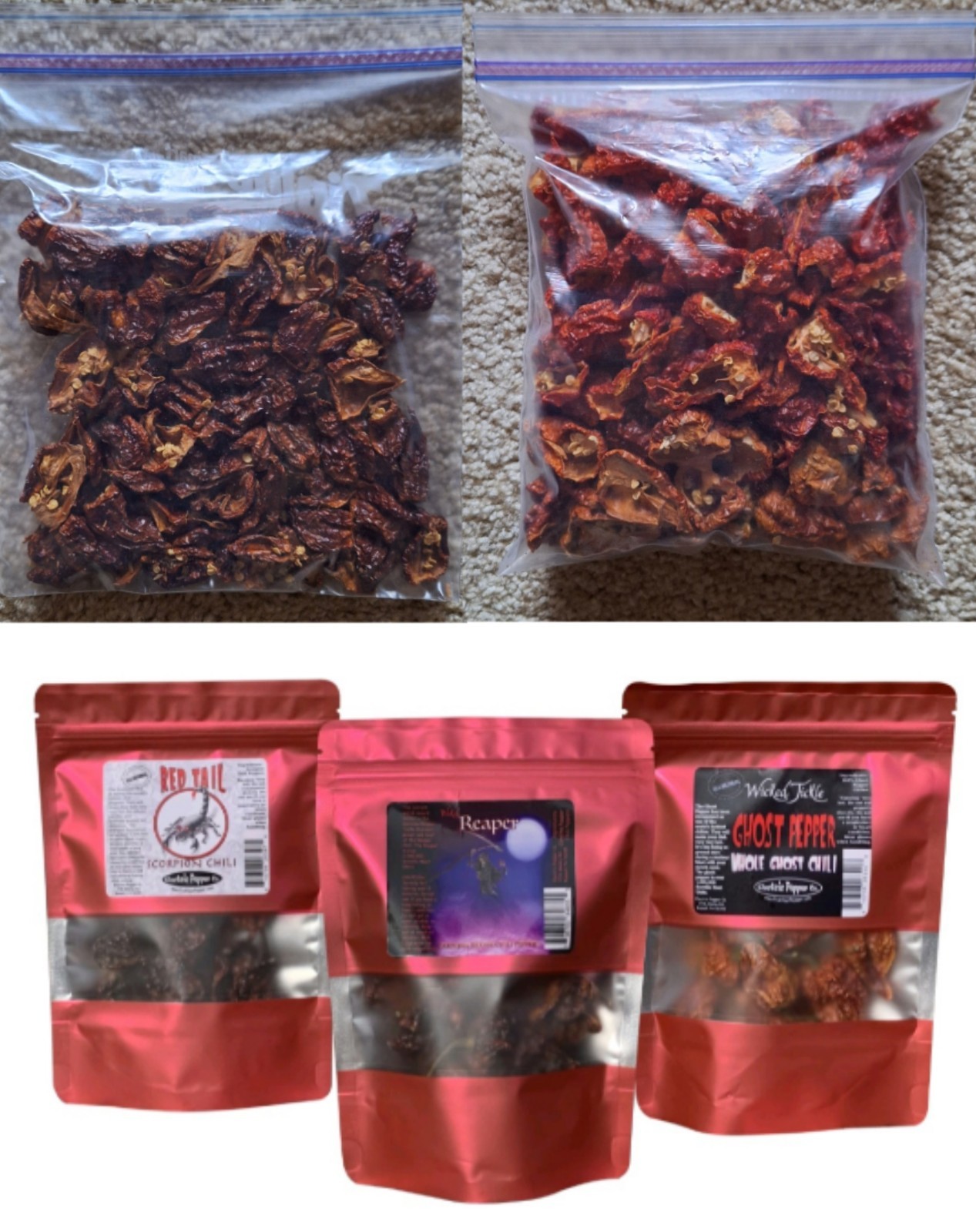 🥵 HOT Spice Gift Set Dried Carolina Reaper, Ghost & Scorpion Peppers BONUS 🥵