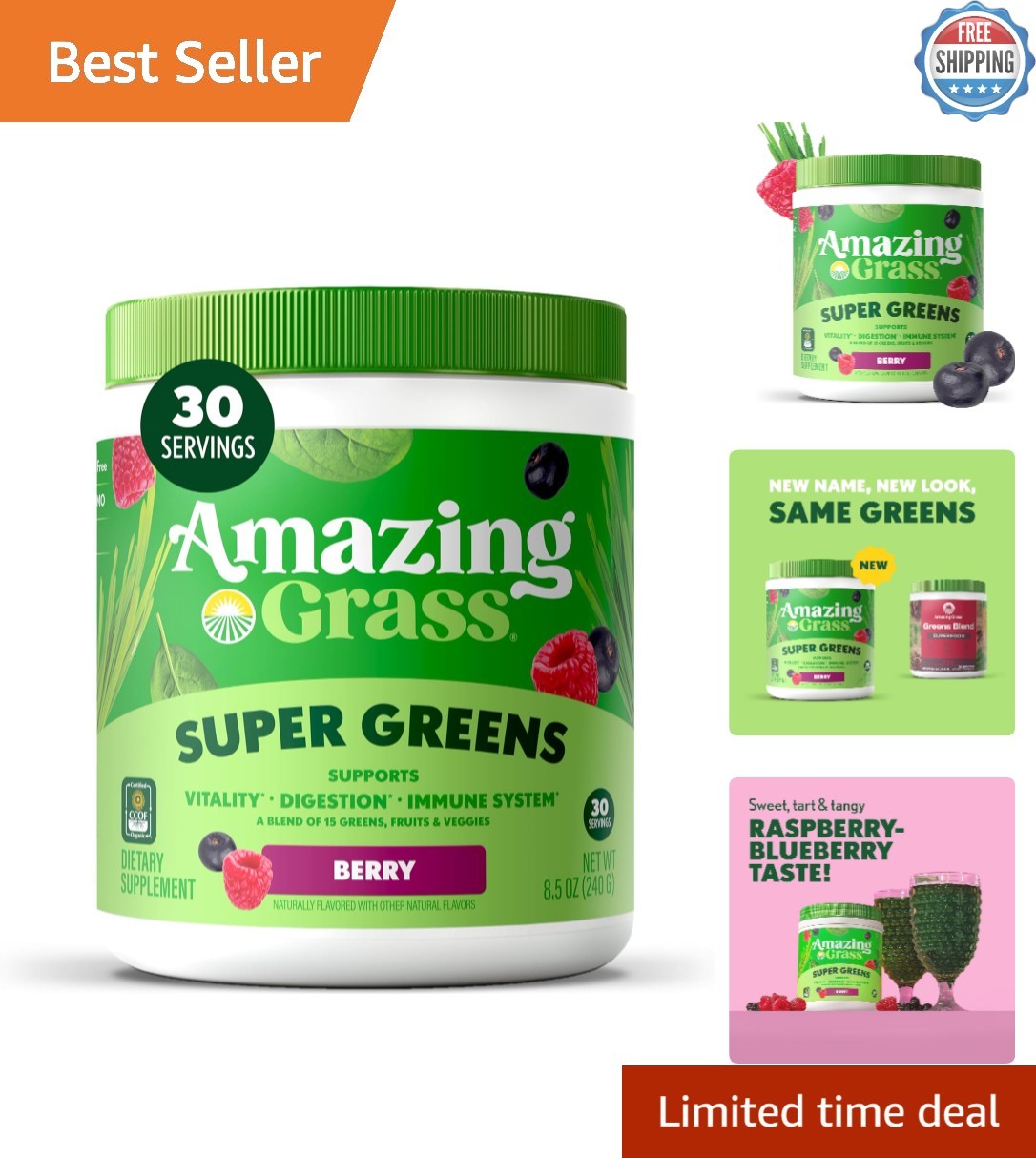 Super Greens Powder with Spirulina & Beet Root, 30 Servings, -Friendly Mix