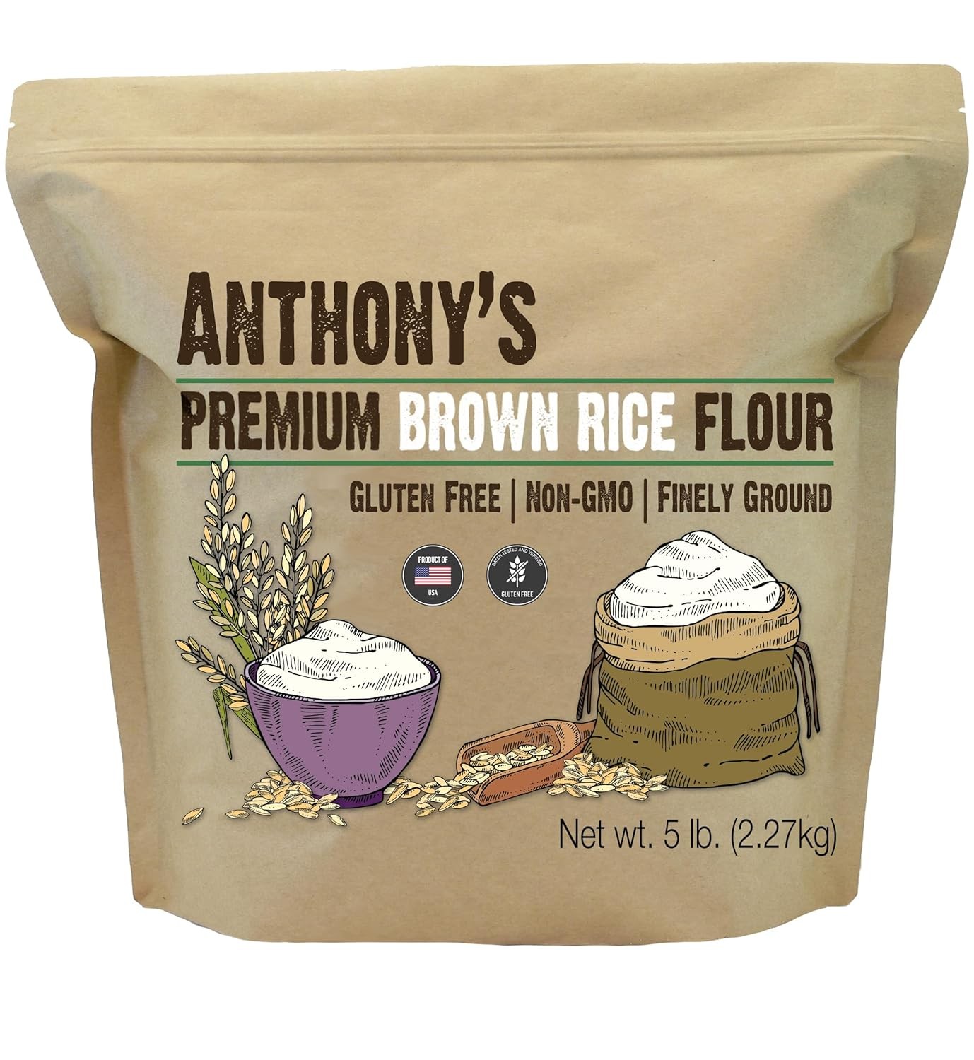Anthony’s Brown Rice Flour, 5 lb, Gluten Free, Non GMO, Product of USA, Vegan