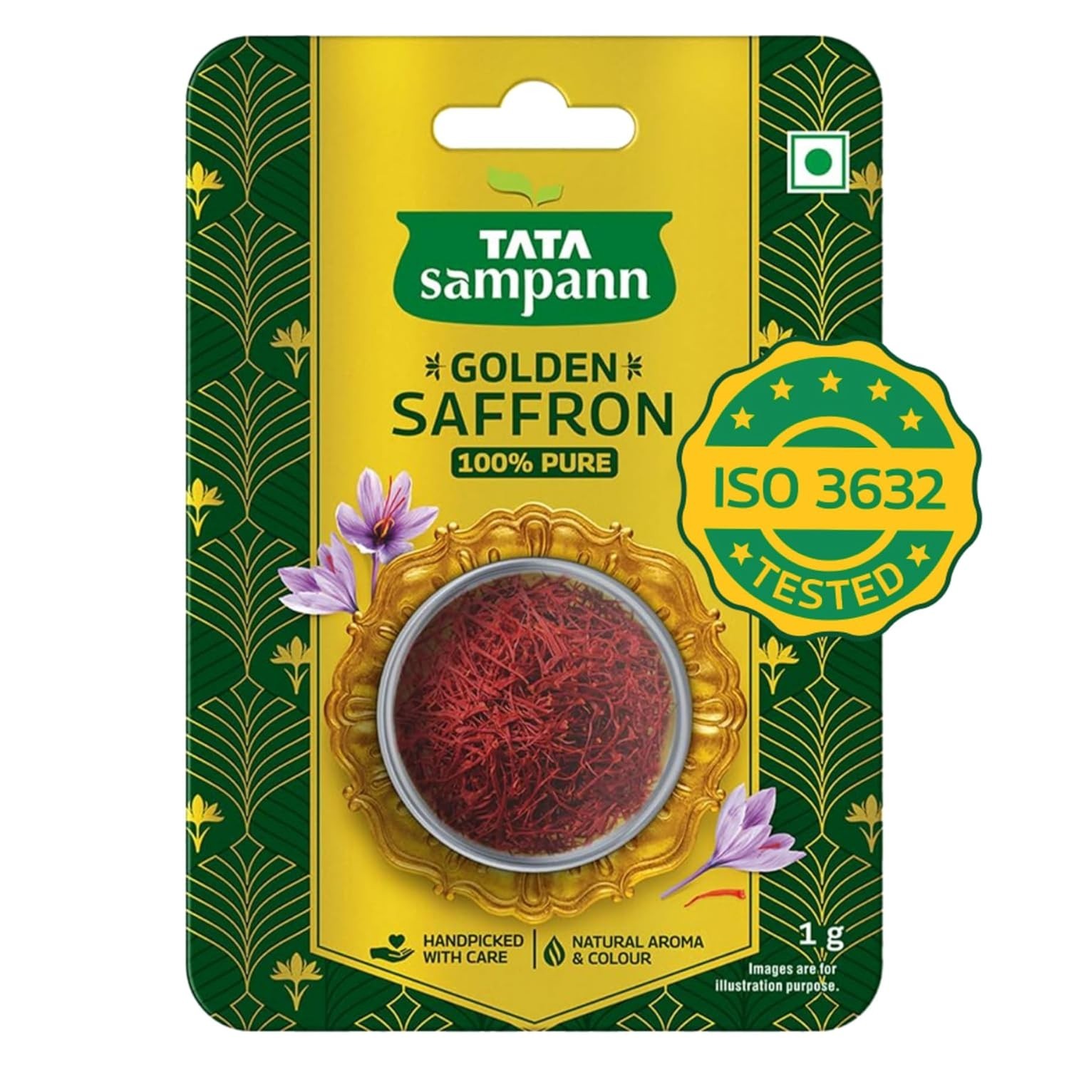 Golden Saffron, 1g, Natural Aroma & Colour, Pure Kesar /Saffron, ISO 3632 Tested