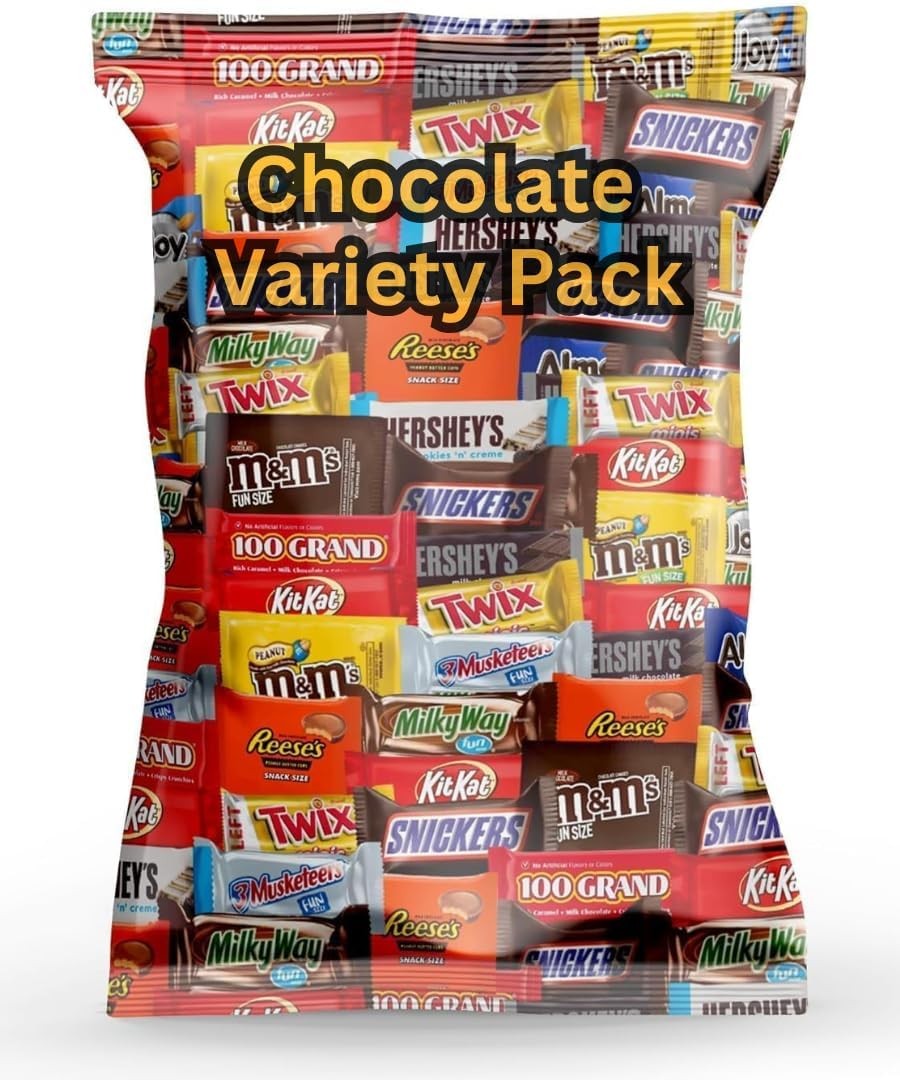 Assorted Chocolate Candy Bag – Individually Wrapped Bulk Mix of Fun Size Bars…