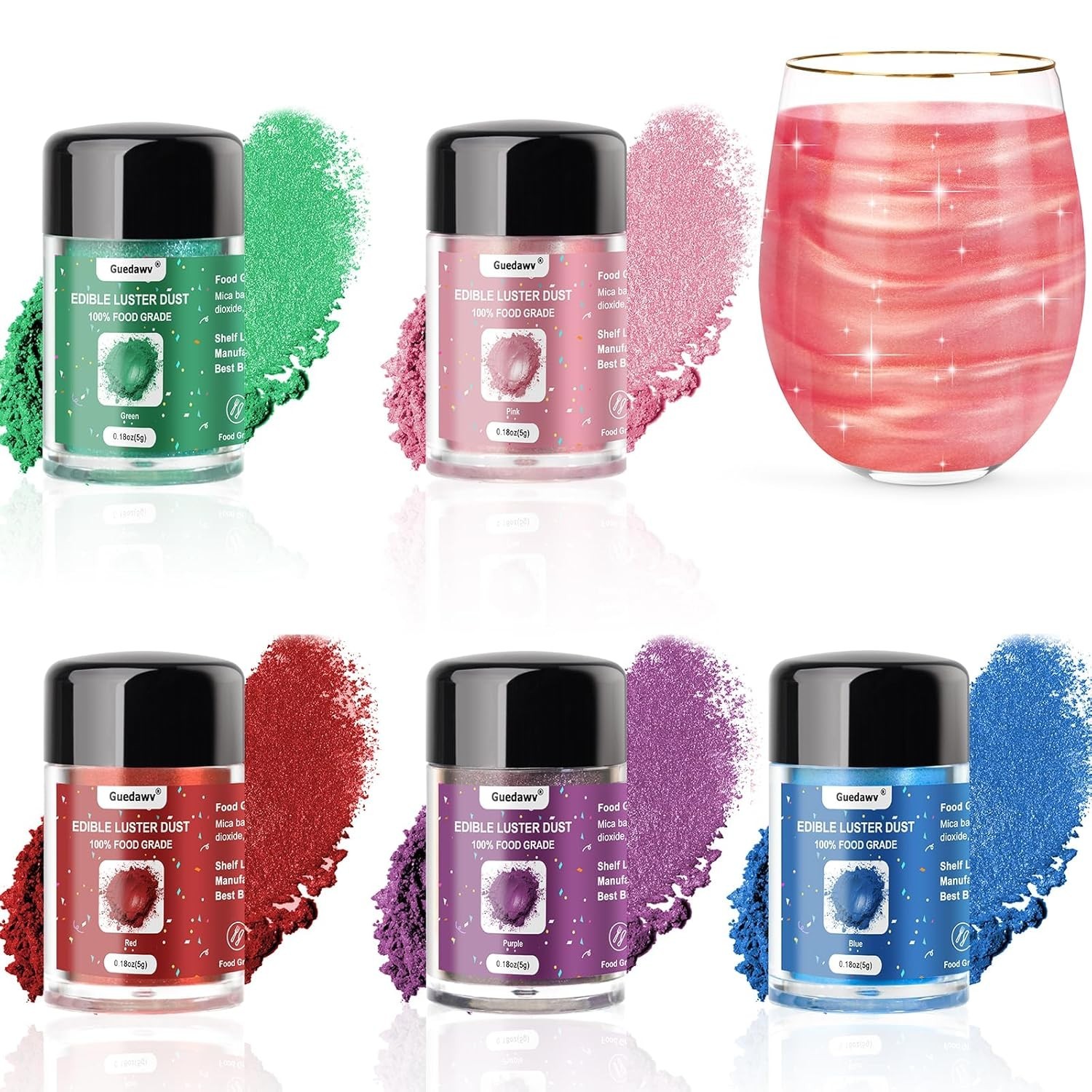 5 Colors Edible Glitter Set, Edible Glitter for Drinks, Luster Dust Shimmer Powd