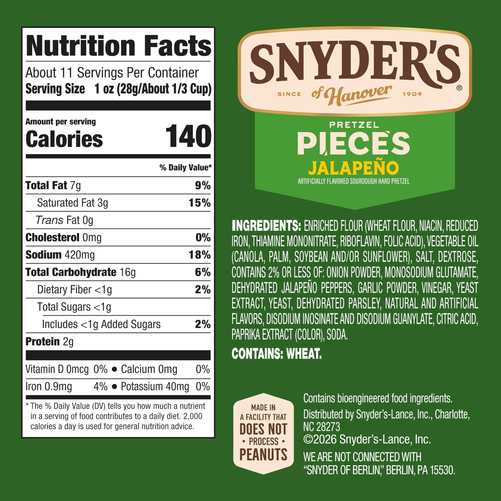 Snyder’s of Hanover Jalapeño Flavored Pretzel Pieces, 11.25 Oz
