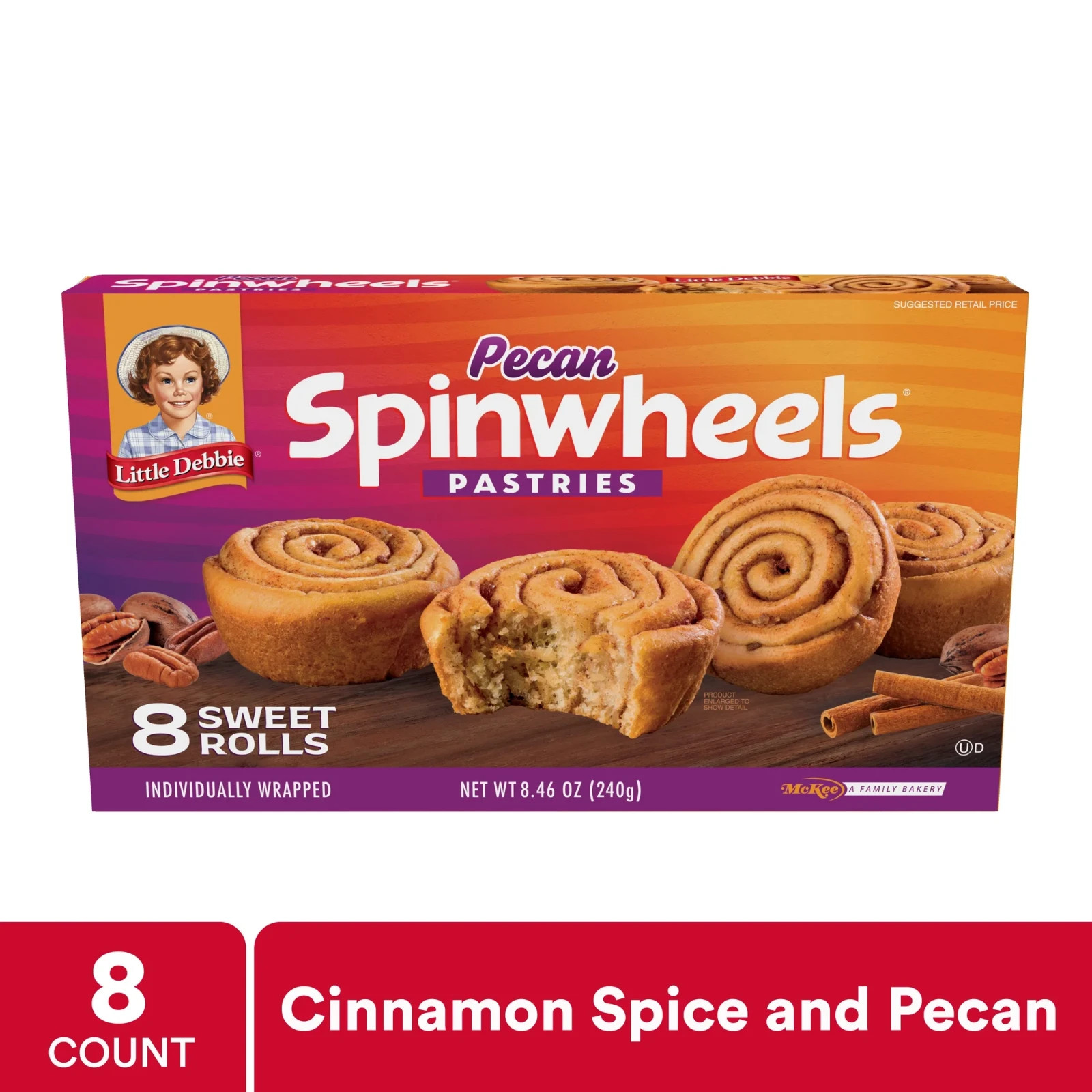 5 Pack Little Debbie Pecan Spinwheels Sweet Rolls 8.46oz Boxes Cinnamon Pastries