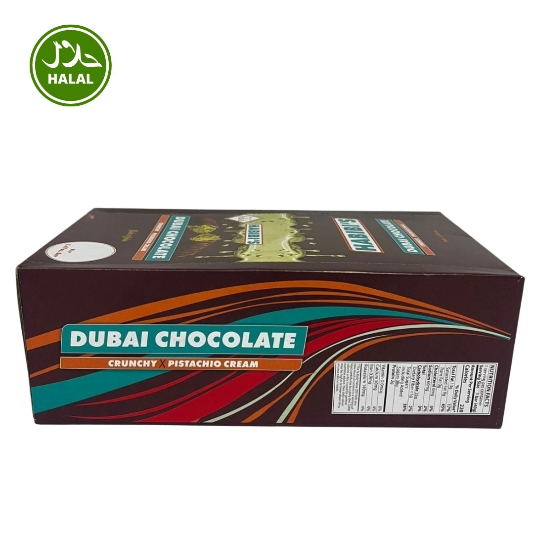 Habibi’s Dubai Chocolate Crunchy Pistachio Cream, Pack of 24, 40grams Each Halal
