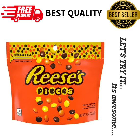 Reese’s Pieces Peanut Butter Candy Crunchy Shell Chocolate Free 9 oz Bag