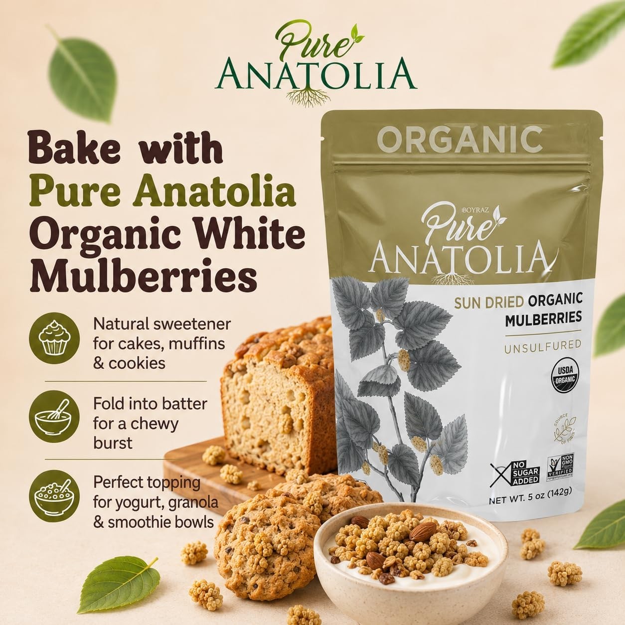 Pure Anatolia Organic Sun Dried Mulberries – Dried White Mulberries from Turkey