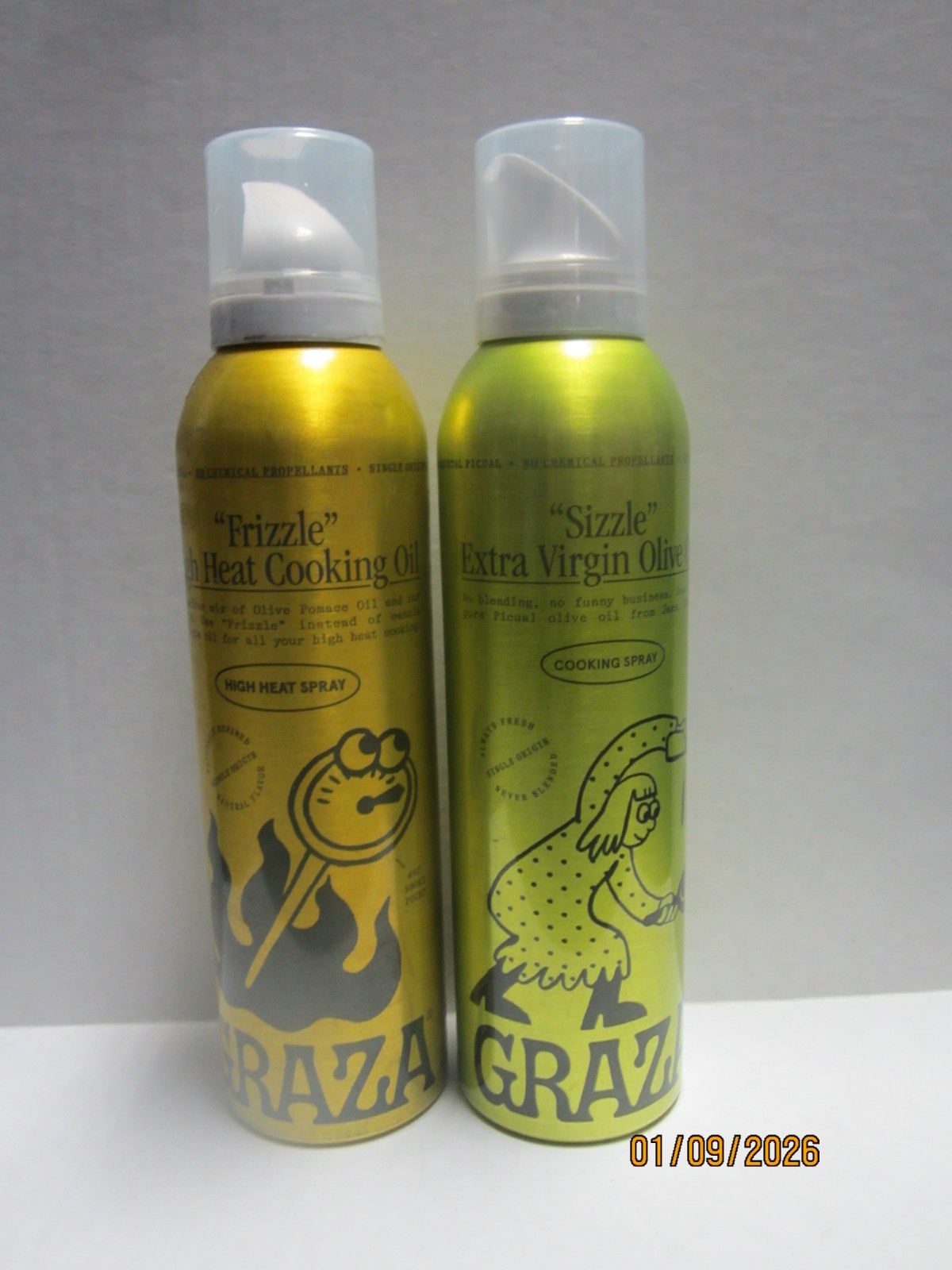 Graza 5oz ‘Frizzle’ Heat Cooking & «Sizzle Extra Virgin Olive Oil Spray LOT OF 2