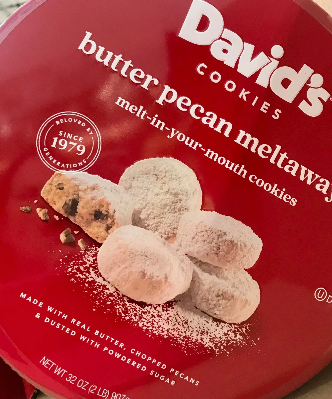 David’s Cookies Butter Pecan Meltaways 32 oz Tin Kosher Holiday Gift bb: 5/2026