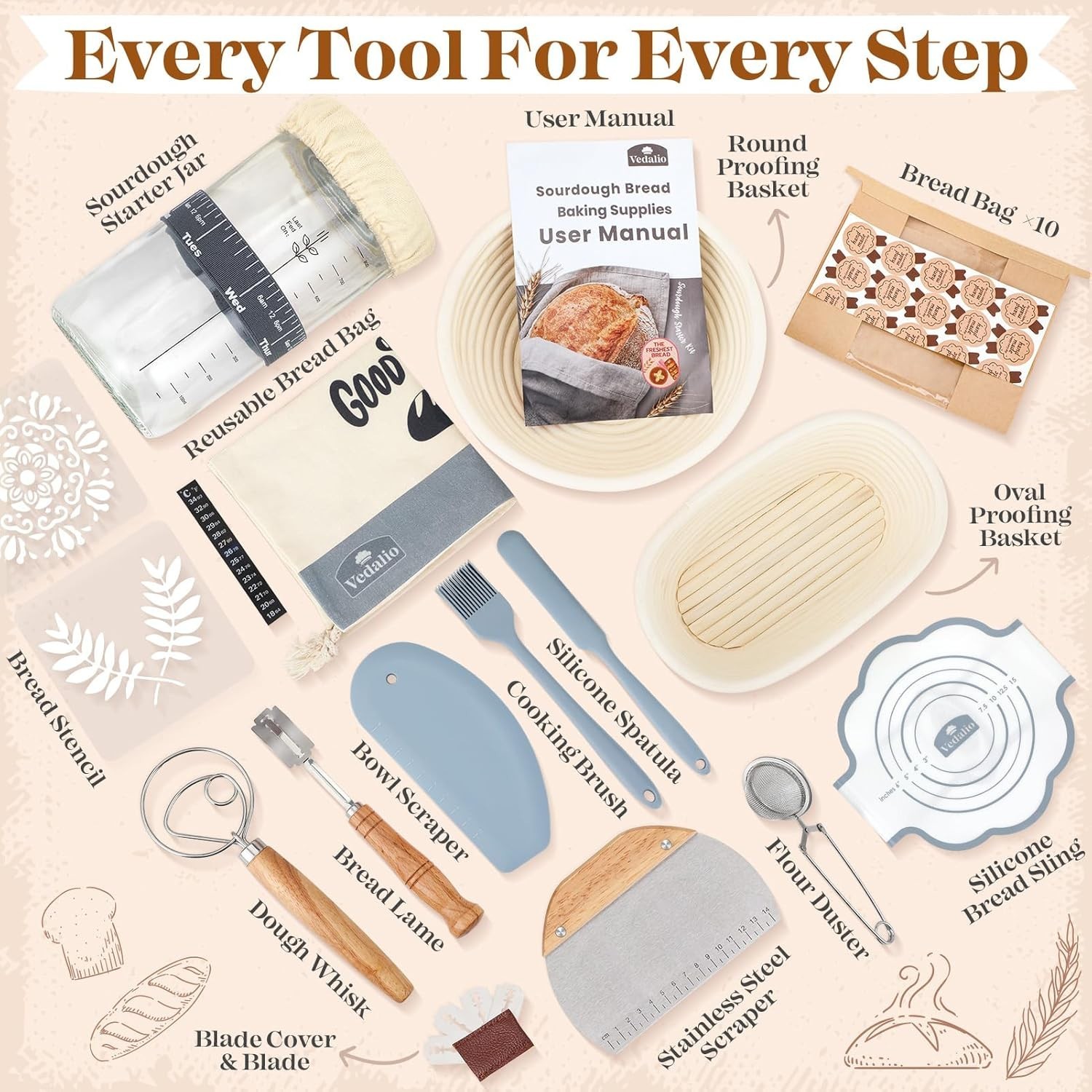 Sourdough Starter Kit, Sourdough Bread Baking Supplies, Bread Proofing Basket…
