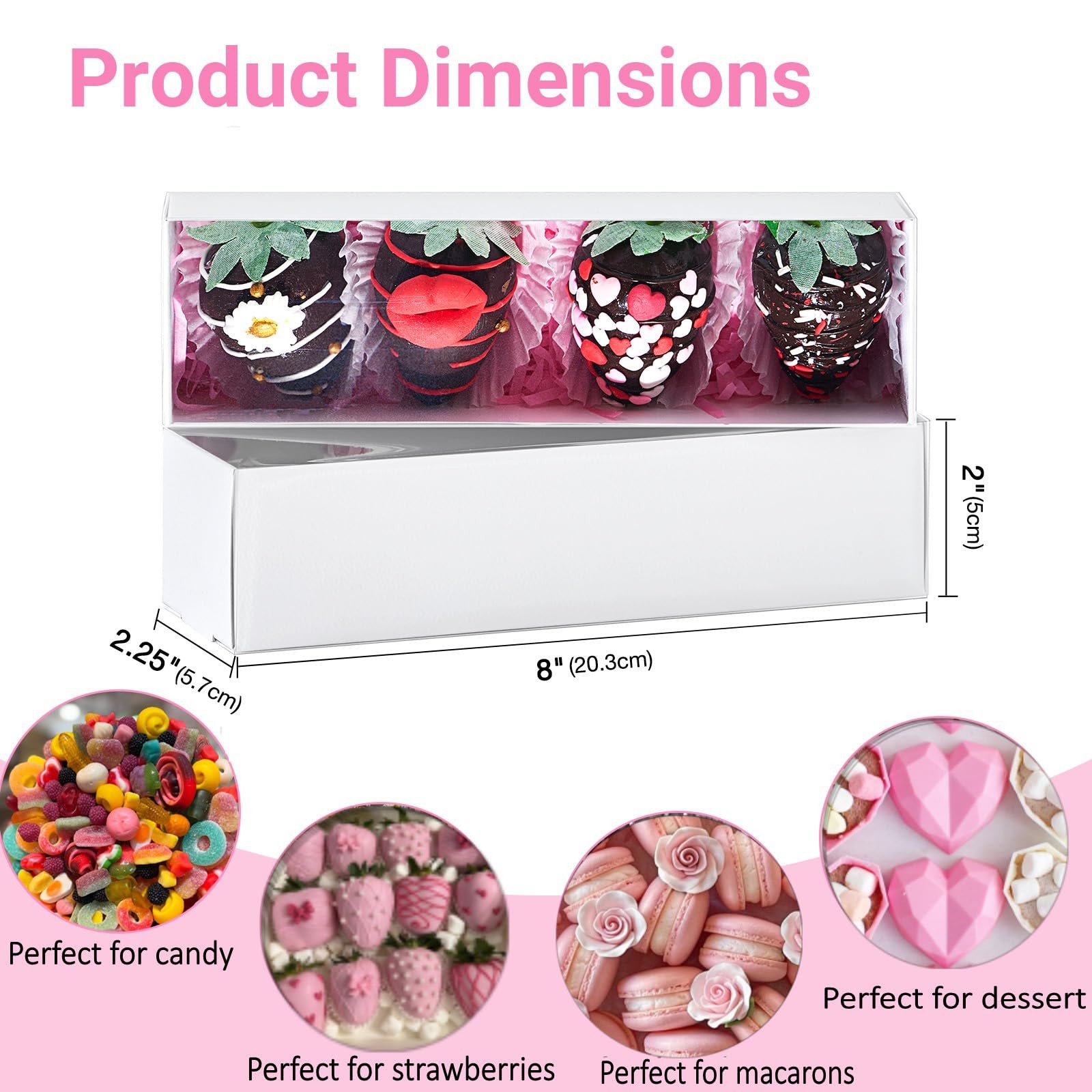 50Pcs 8×2.2×2 Inches Chocolate Covered Strawberry Boxes, Mcaron,Truffle,Chocolat