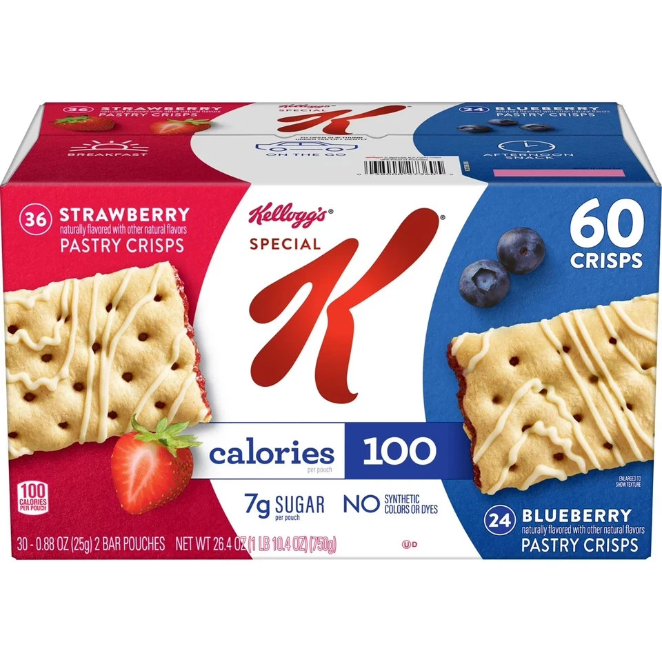 Special K Pastry Crisps, Variety Pack, 60 ct, Strawberry & Bluebery Free Shiping