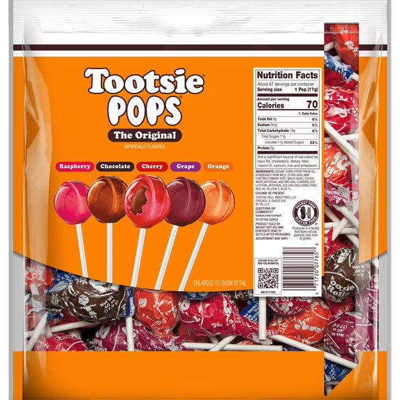 Tootsie Pops, The Original, Assorted Peanut Free and Gluten Free Lollipops 130 C