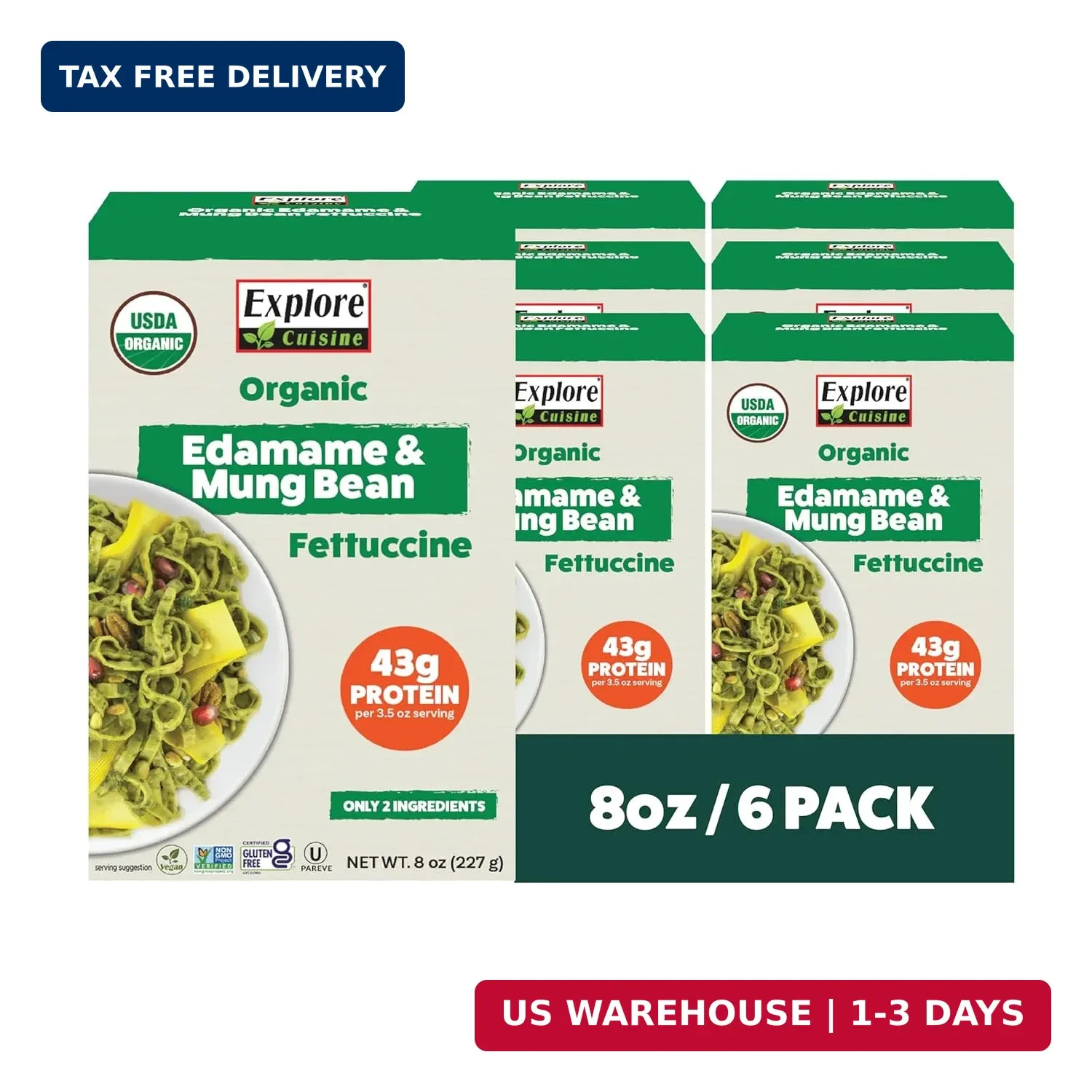 Explore Cuisine Organic Edamame & Mung Bean Fettuccine, 8 oz, Pack of 6