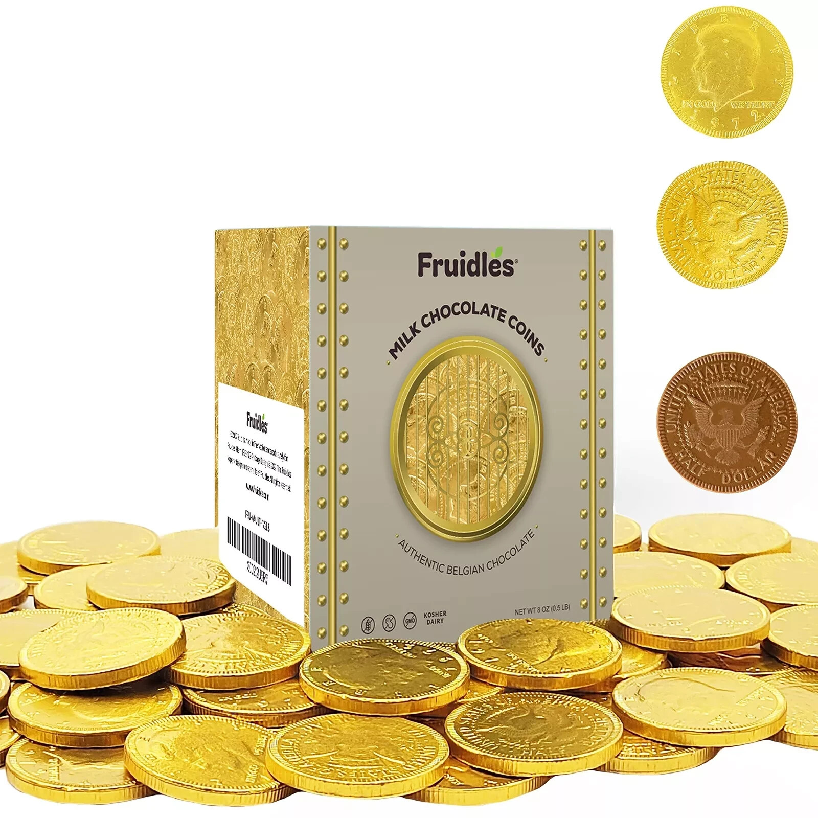 Fruidles Milk Chocolate Coins – Wrapped in Gold – Nut Free – Vault Design 40