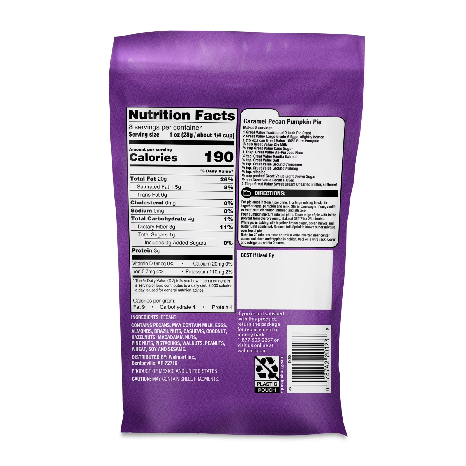 Great Value Pecan Halves 8 oz Fresh Baking Nuts Snack