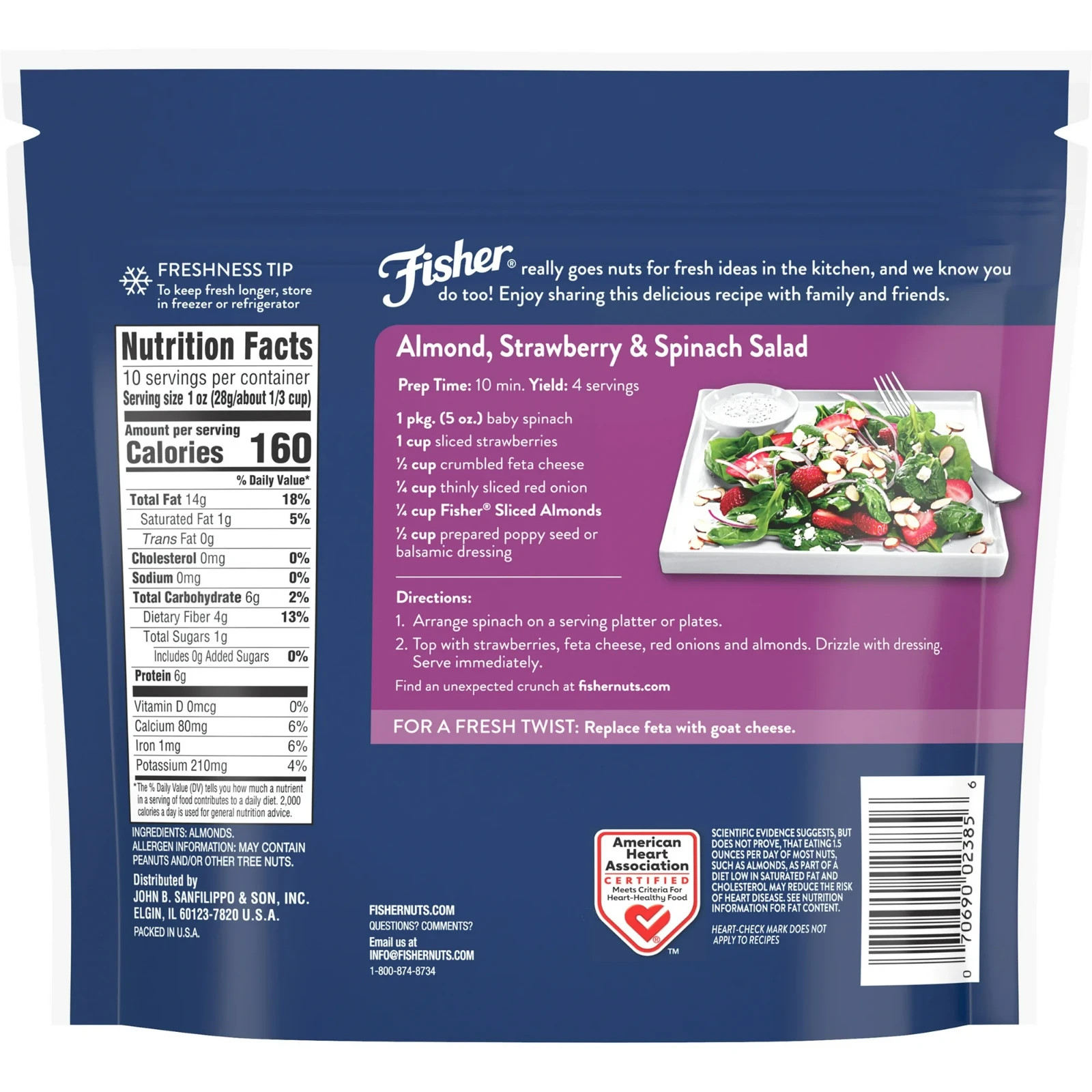 Fisher Chef’s Naturals Gluten Free No Preservatives Non-GMO Sliced Almonds 10 oz