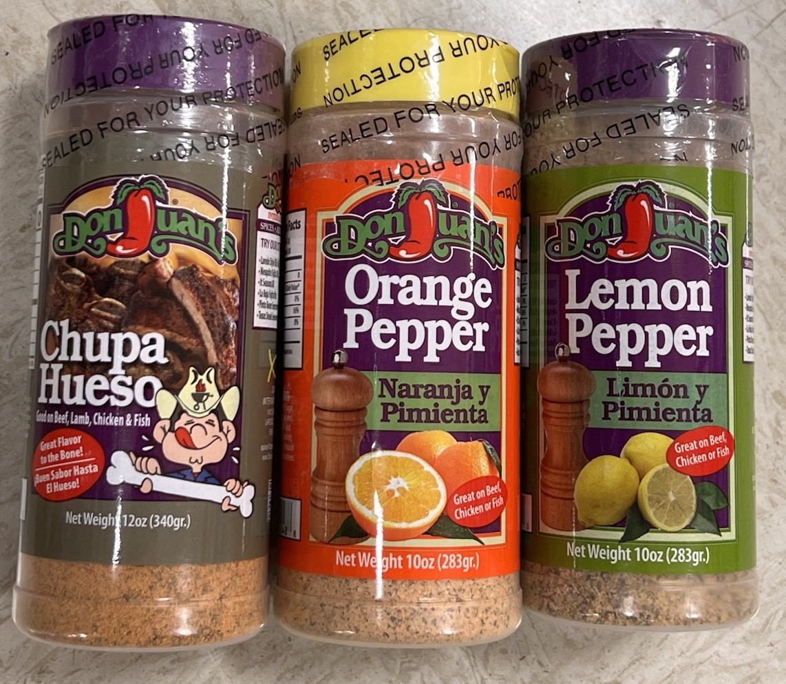 3 – BIG DON JUAN’S CHUPA HUESO, ORANGE & LEMON PEPPER SEASONING 10 & 12 oz TEXAS