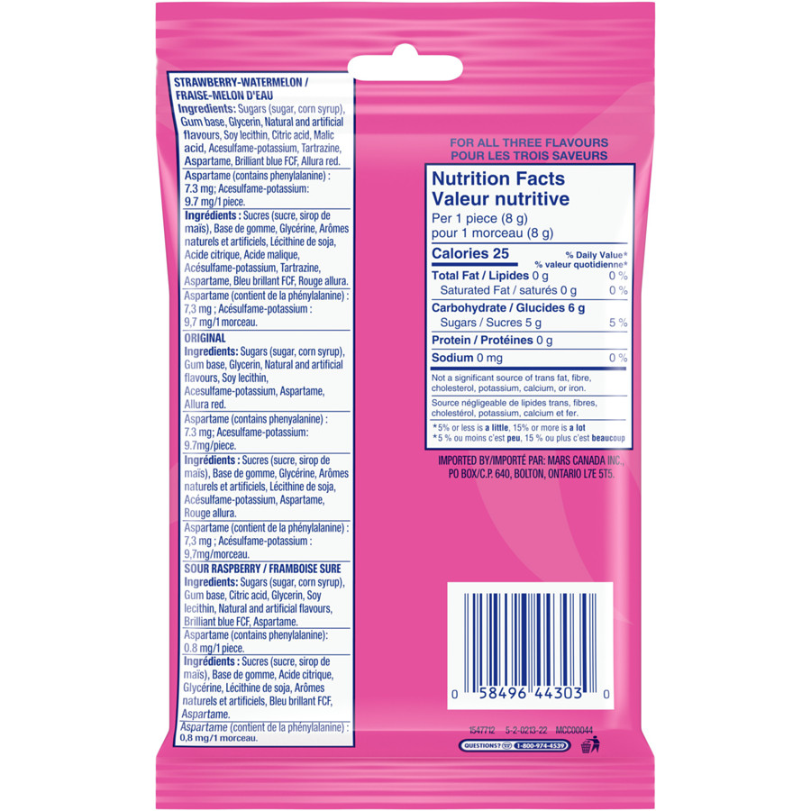 Wrigley’s Hubba Bubba Mixed Fruit Flavoured Bubble Gum Variety Pack- FROM CANADA