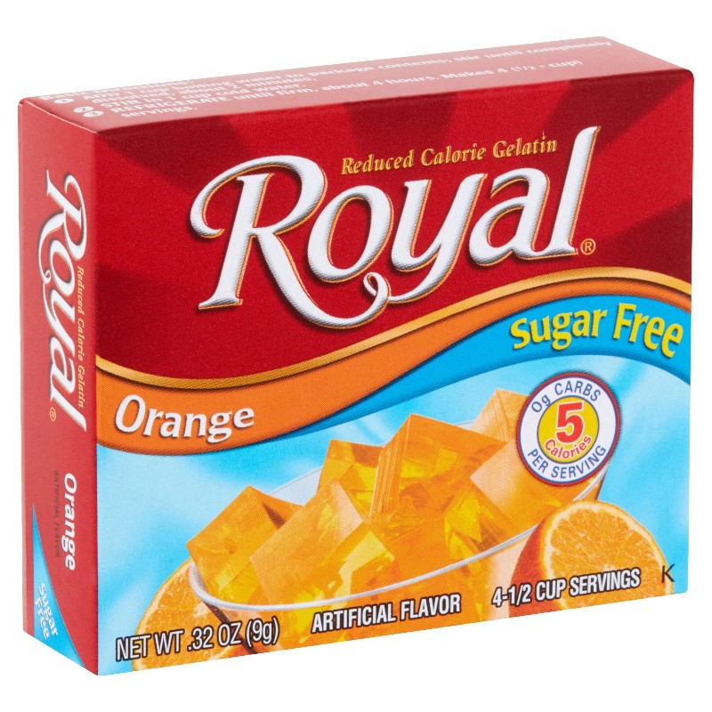 12x Royal Sugar Free Gelatin Orange Mix Dessert Snack Fruit Flavor Bulk New .32o