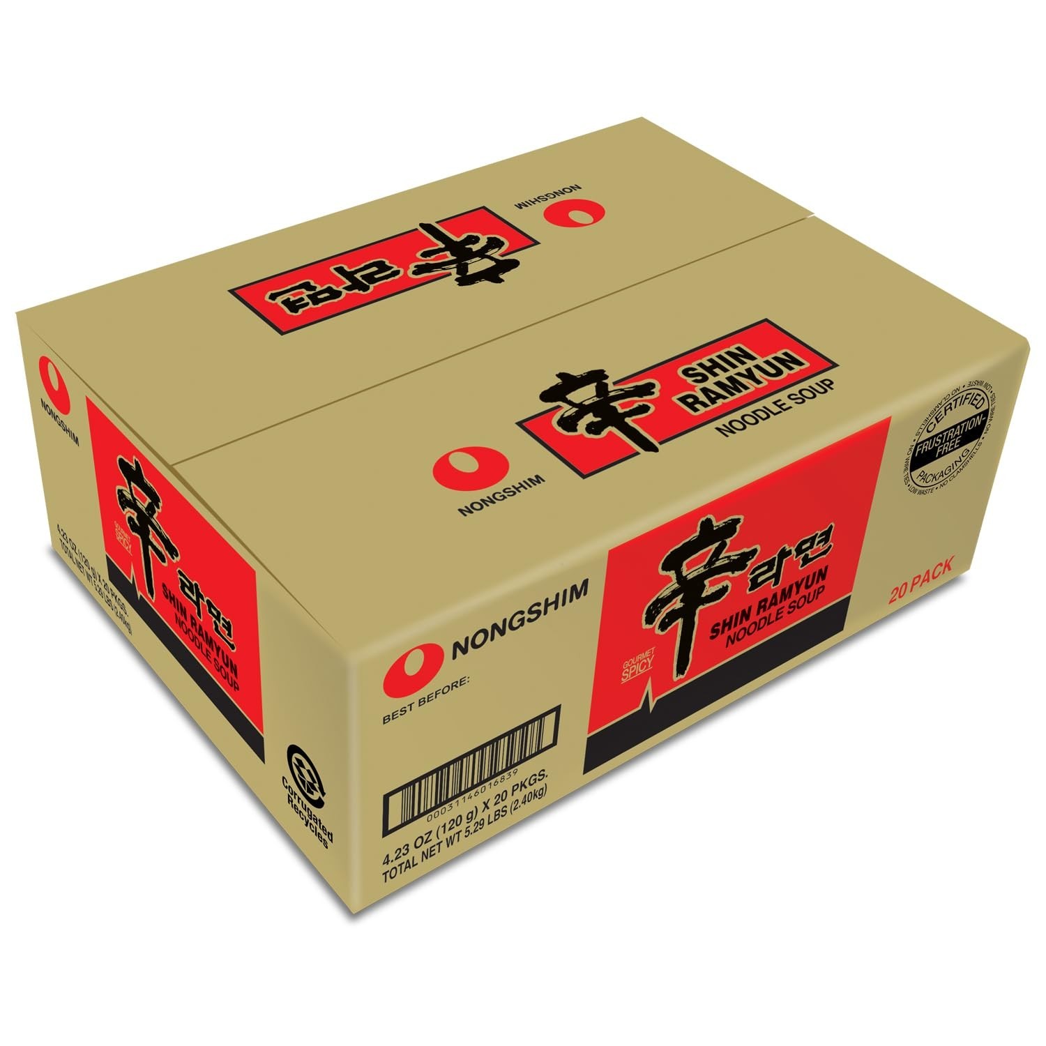 Authentic Korean Gourmet Instant Ramen, Spicy Shin, 20-Pack