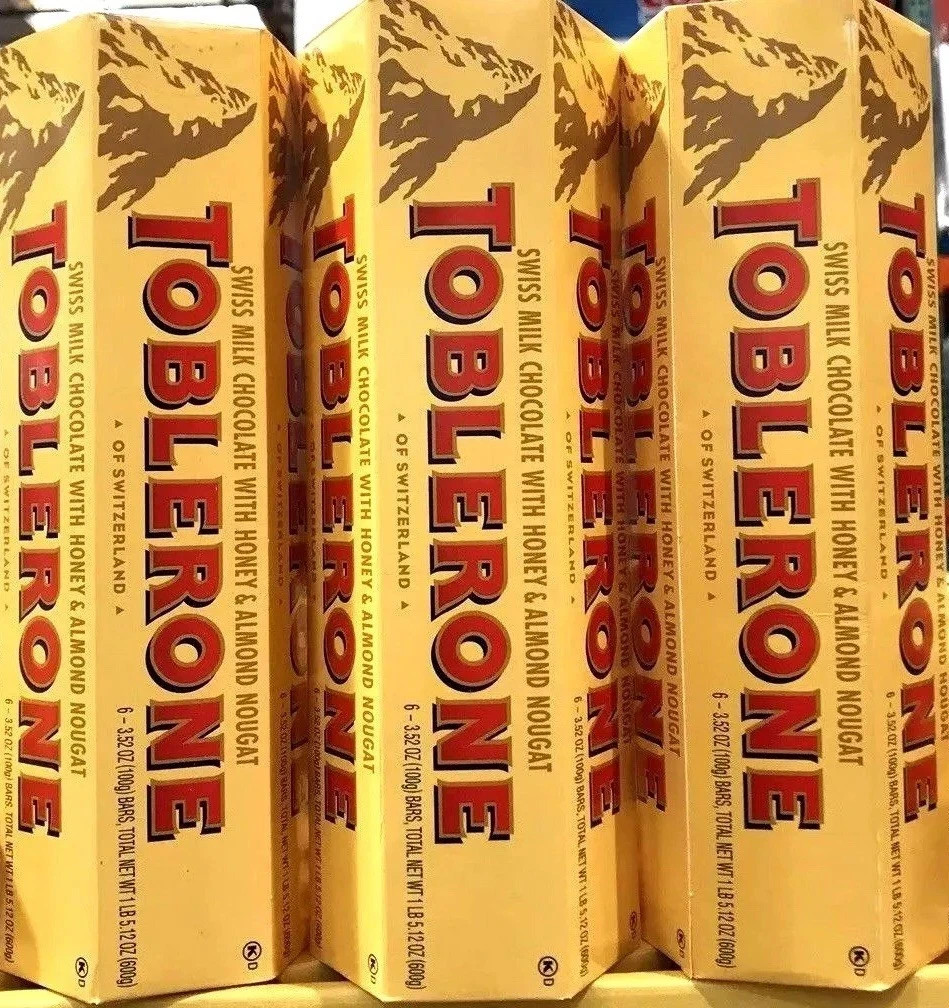 3 Pack Toblerone Swiss Milk Chocolate Honey Almond Nougat 18 Bars 3.52 oz Each