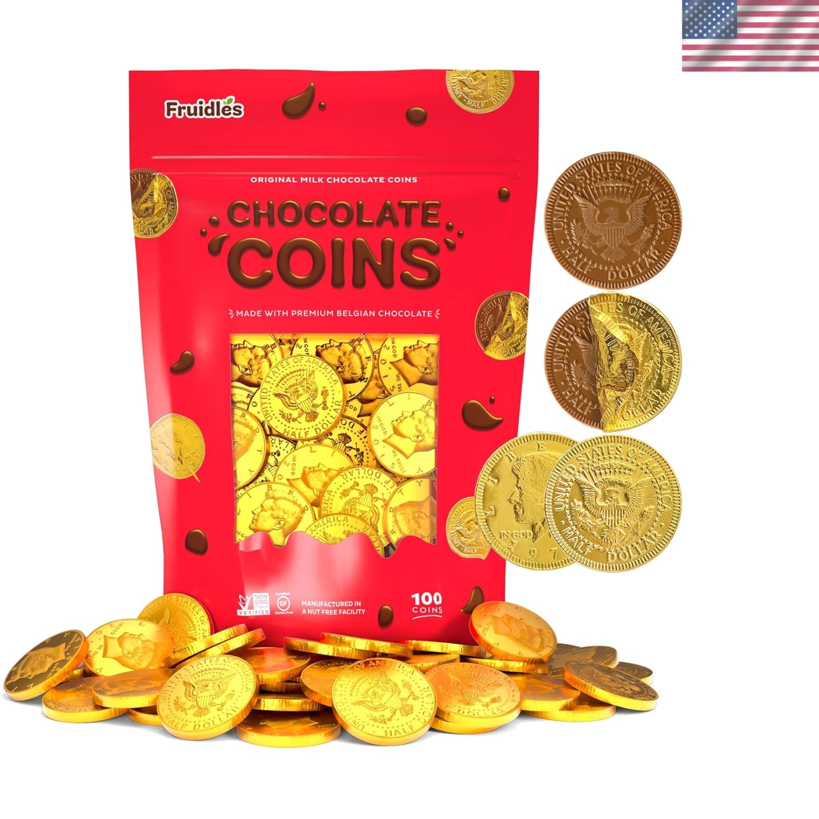 Individually Wrapped Gold Milk Chocolate Coins – Non-GMO, Ideal for Celebrations