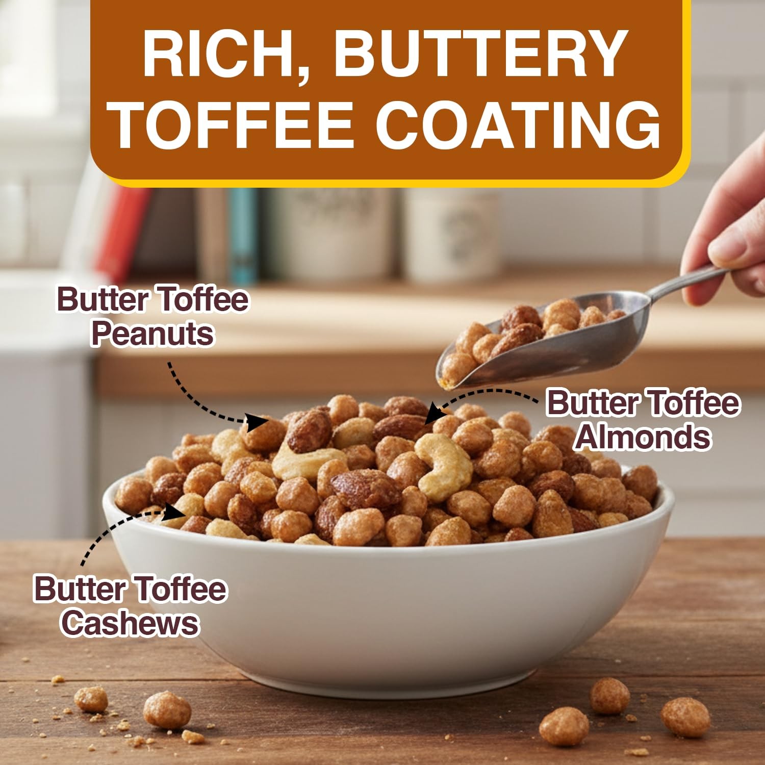 P-Nuttles Butter Toffee Mixed Nuts, 4oz Resealable Bags (Pack of 3) – Butter …