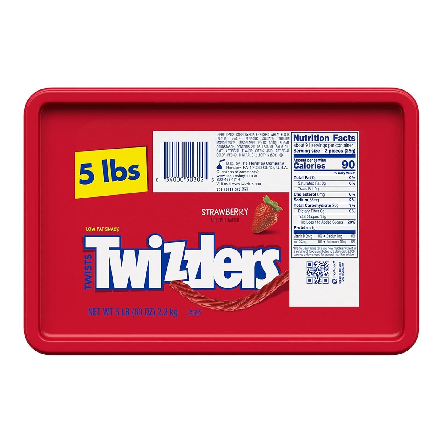 Twizzlers Twists Strawberry Flavored Licorice Style Low Fat Candy Tub 5 lb